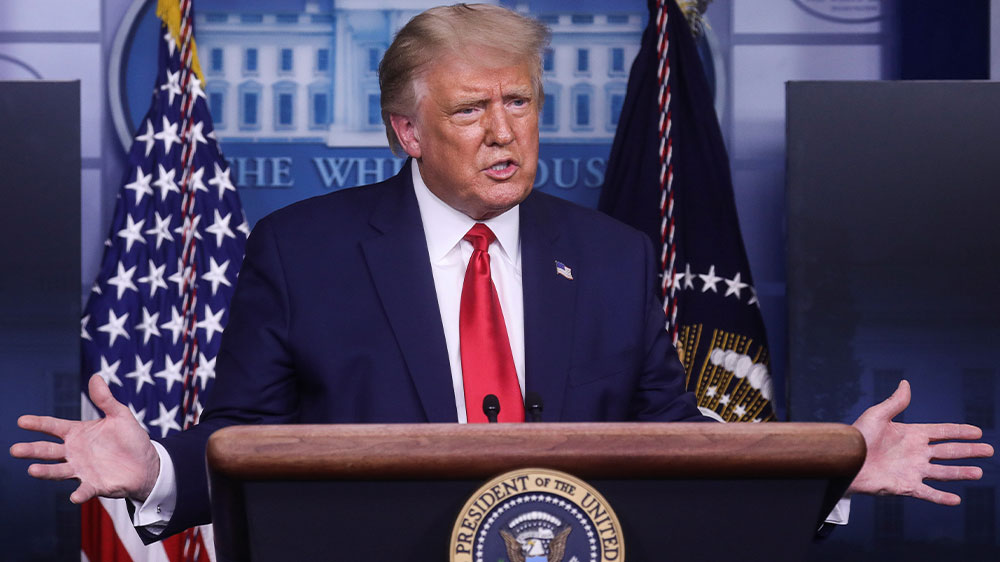 U.S. President Donald Trump speaks to reporters during a news conference in the Brady Press Briefing Room at the White House in Washington, DC, September 16, 2020.