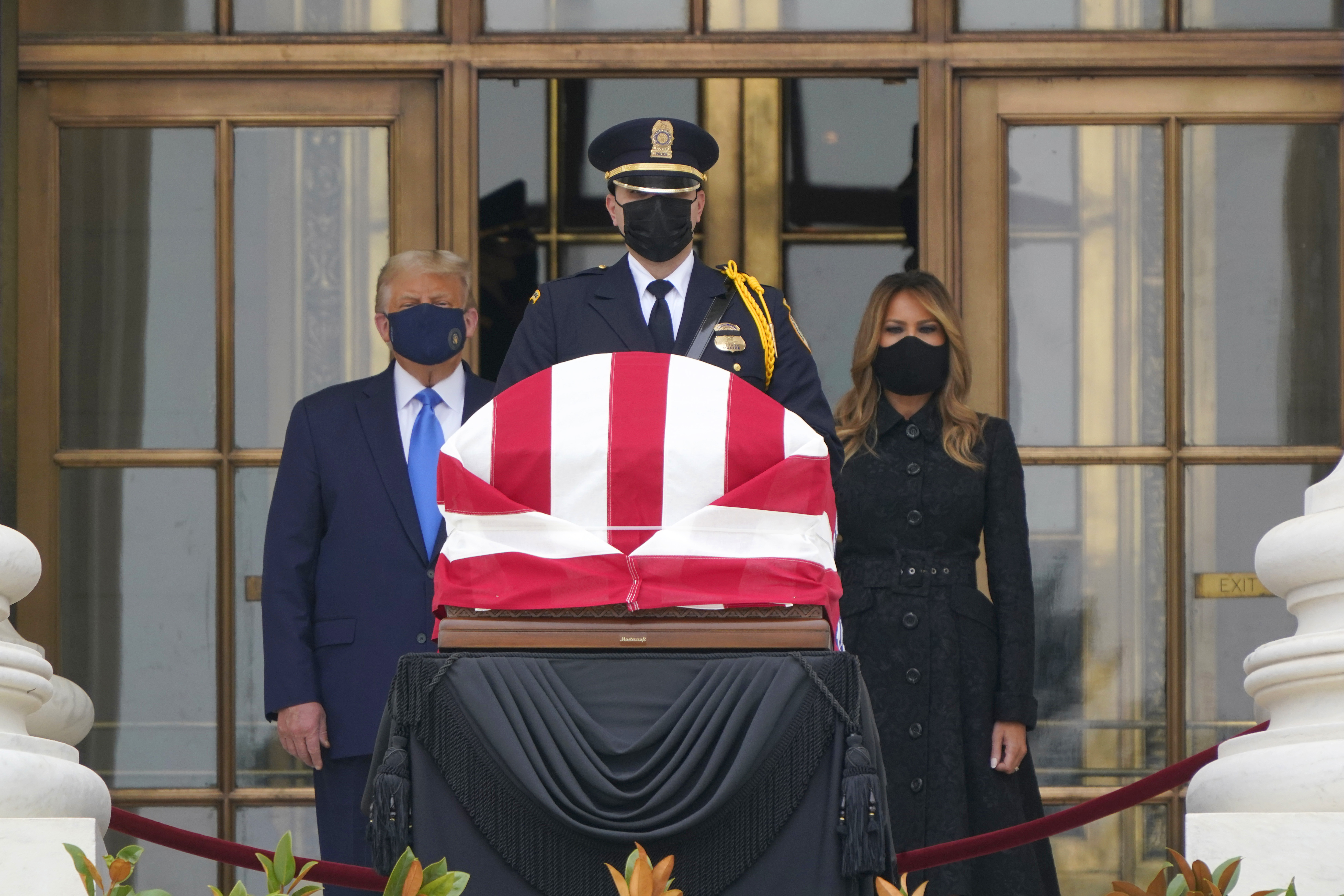 President Donald Trump and first lady Melania Trump pay respects as Justice Ruth Bader Ginsburg lies in repose at the US Supreme Court building.
