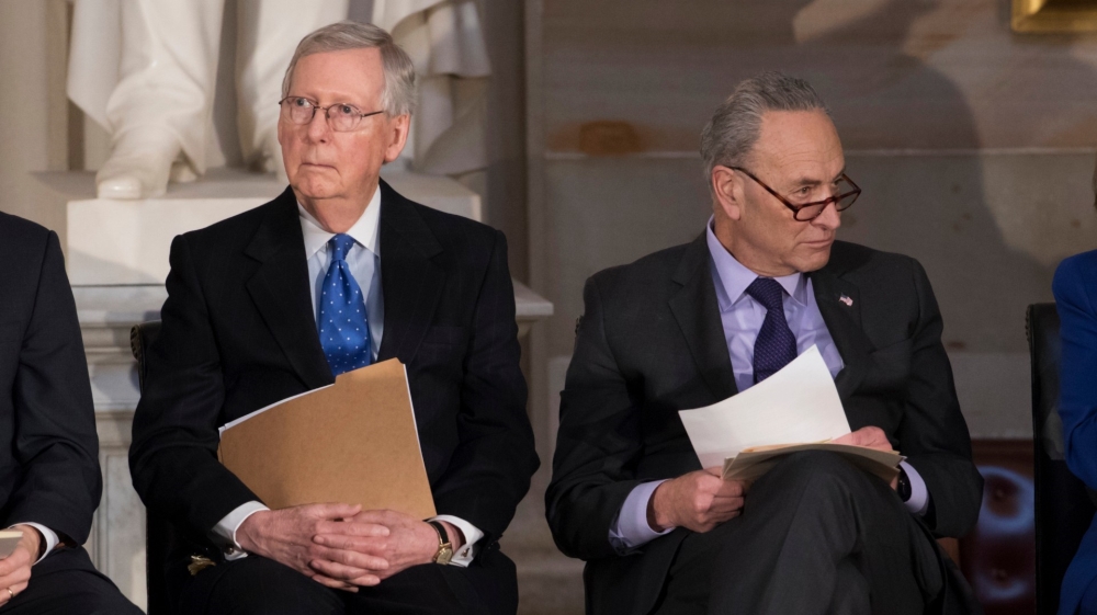 Soon-to-be Senate Minority Leader Mitch McConnell, left, and Majority Leader Chuck Schumer, right, are working on a power-sharing agreement for the new 50-50 Senate