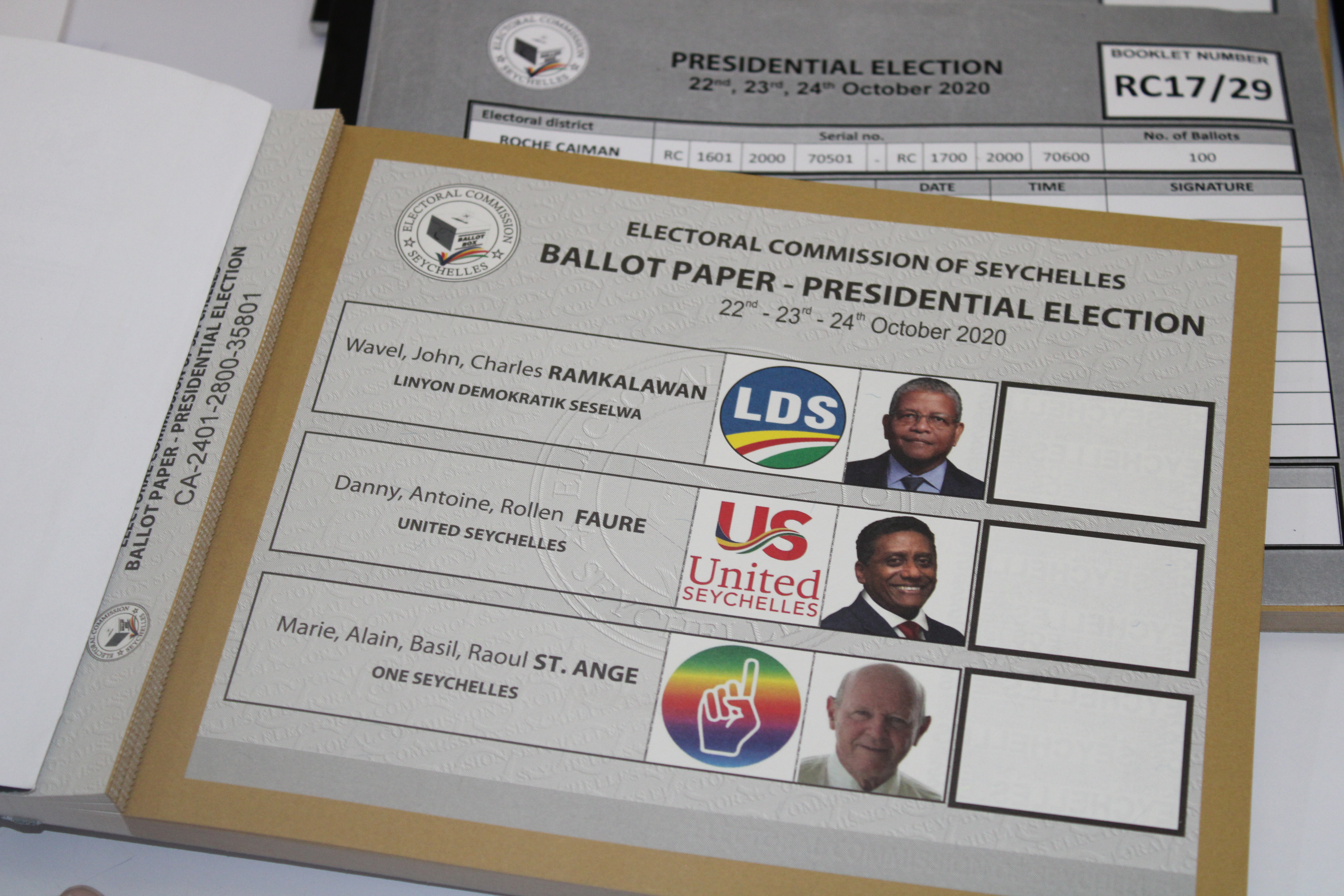A ballot paper is seen at the English River polling station during the early voting for the presidential and legislative elections, in Victoria