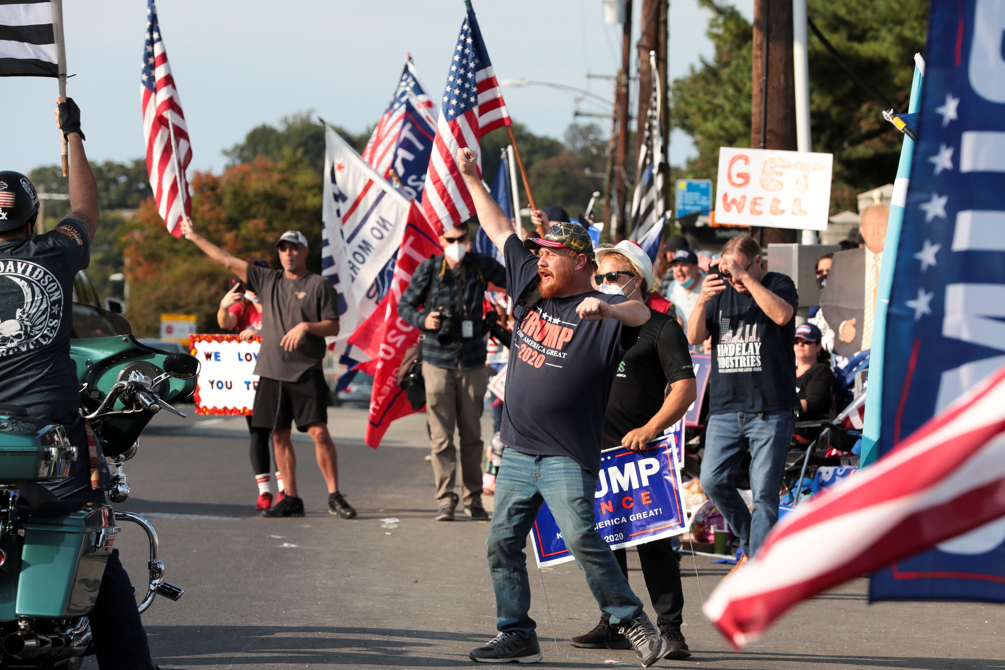 Trump supporters outside the Walter Reed hospital, where he is being treated for COVID-19