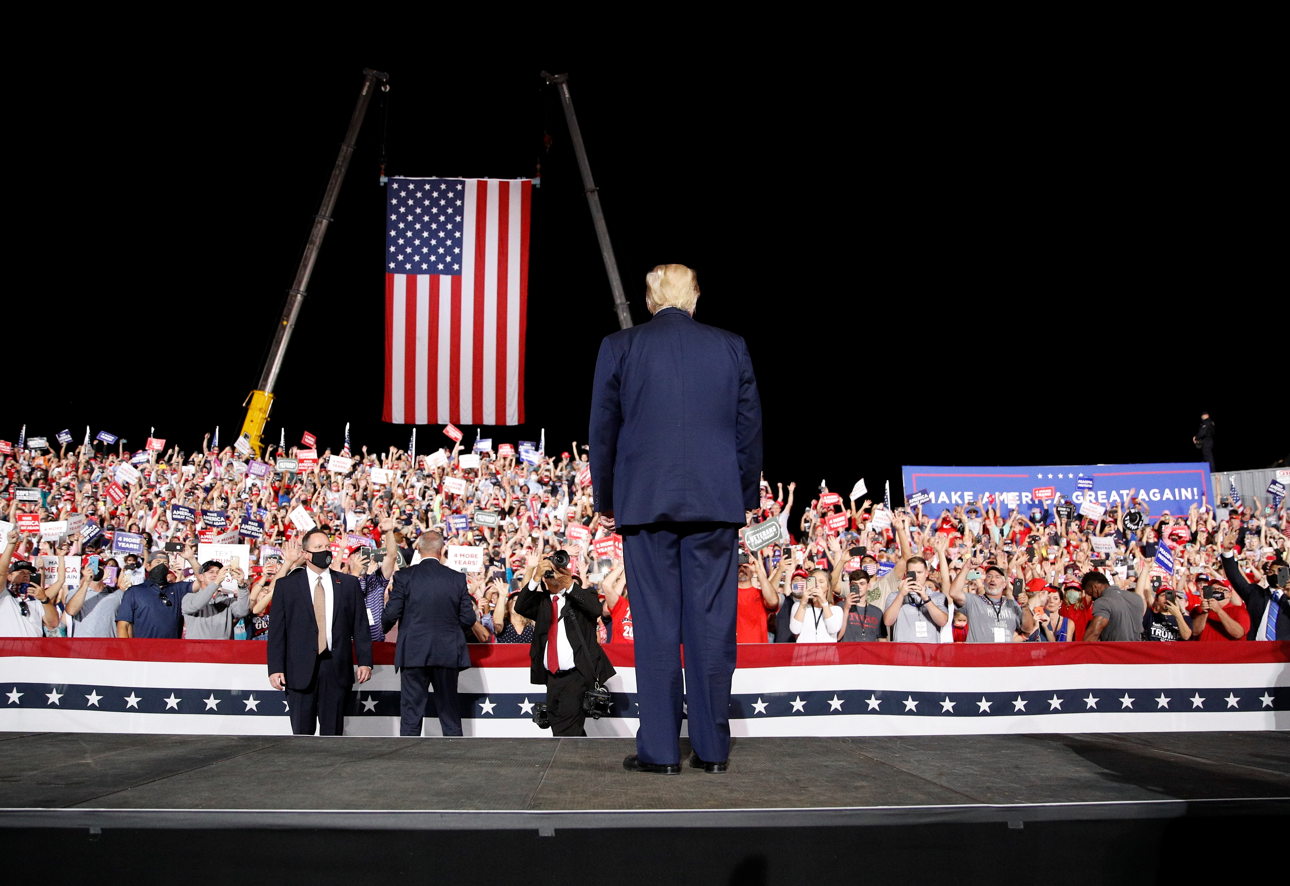 US President Donald Trump holds a campaign rally with an enthusiastic crowd near Charlotte, North Carolina, on October 21, 2020.