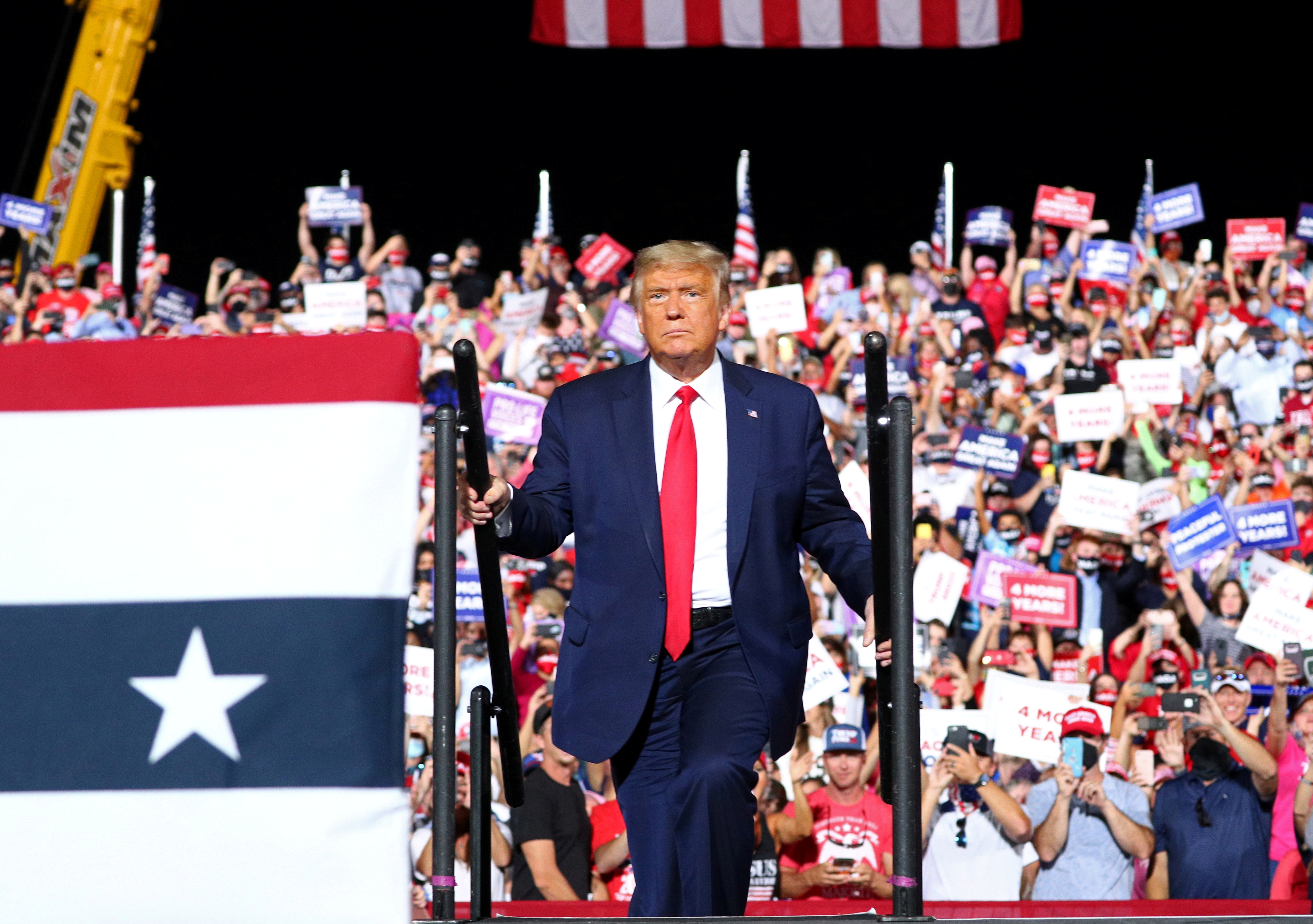 US President Donald Trump at a campaign rally in North Carolina