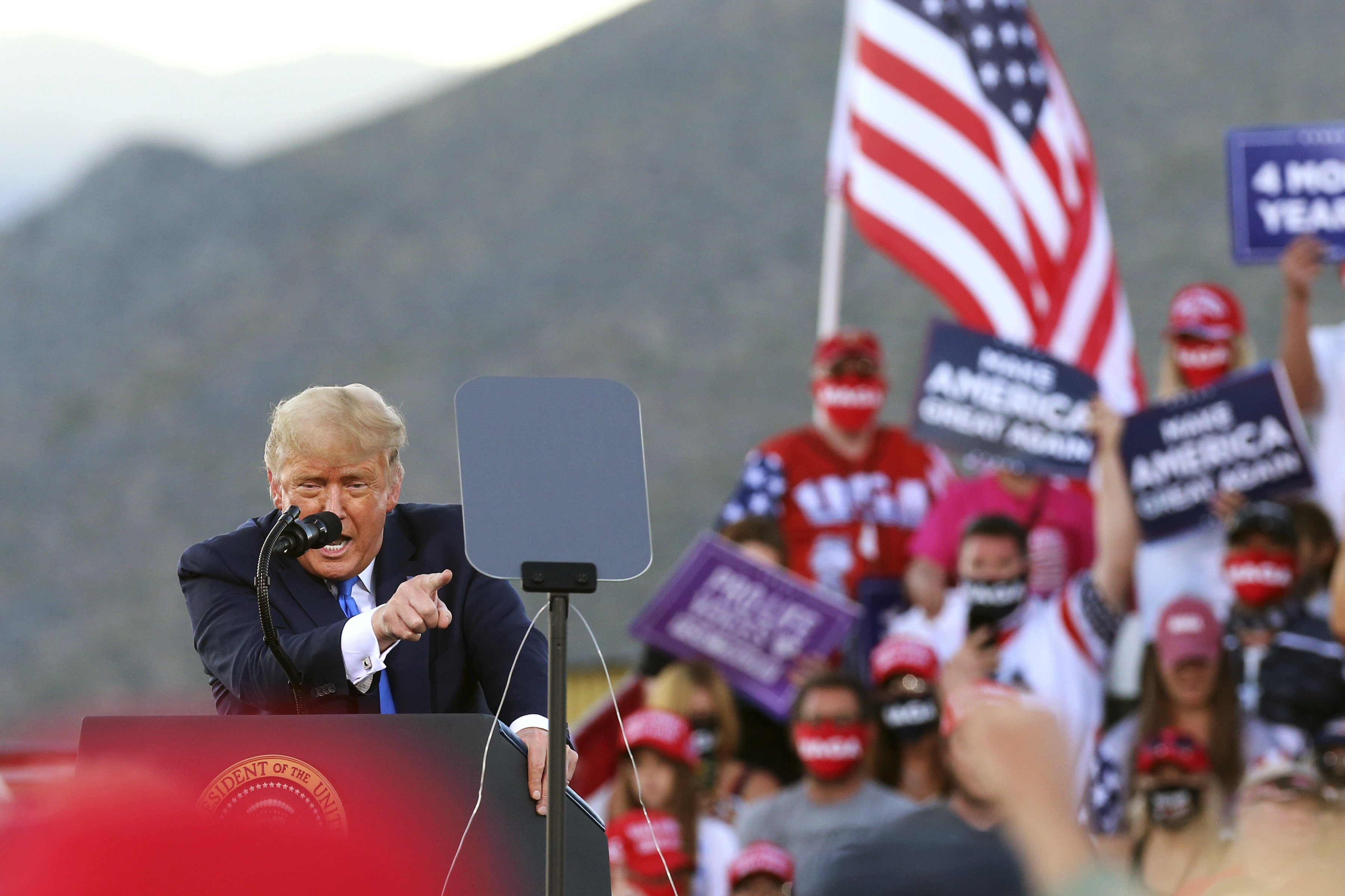 President Donald Trump speaks at a campaign rally in Carson City, Nevada on Sunday