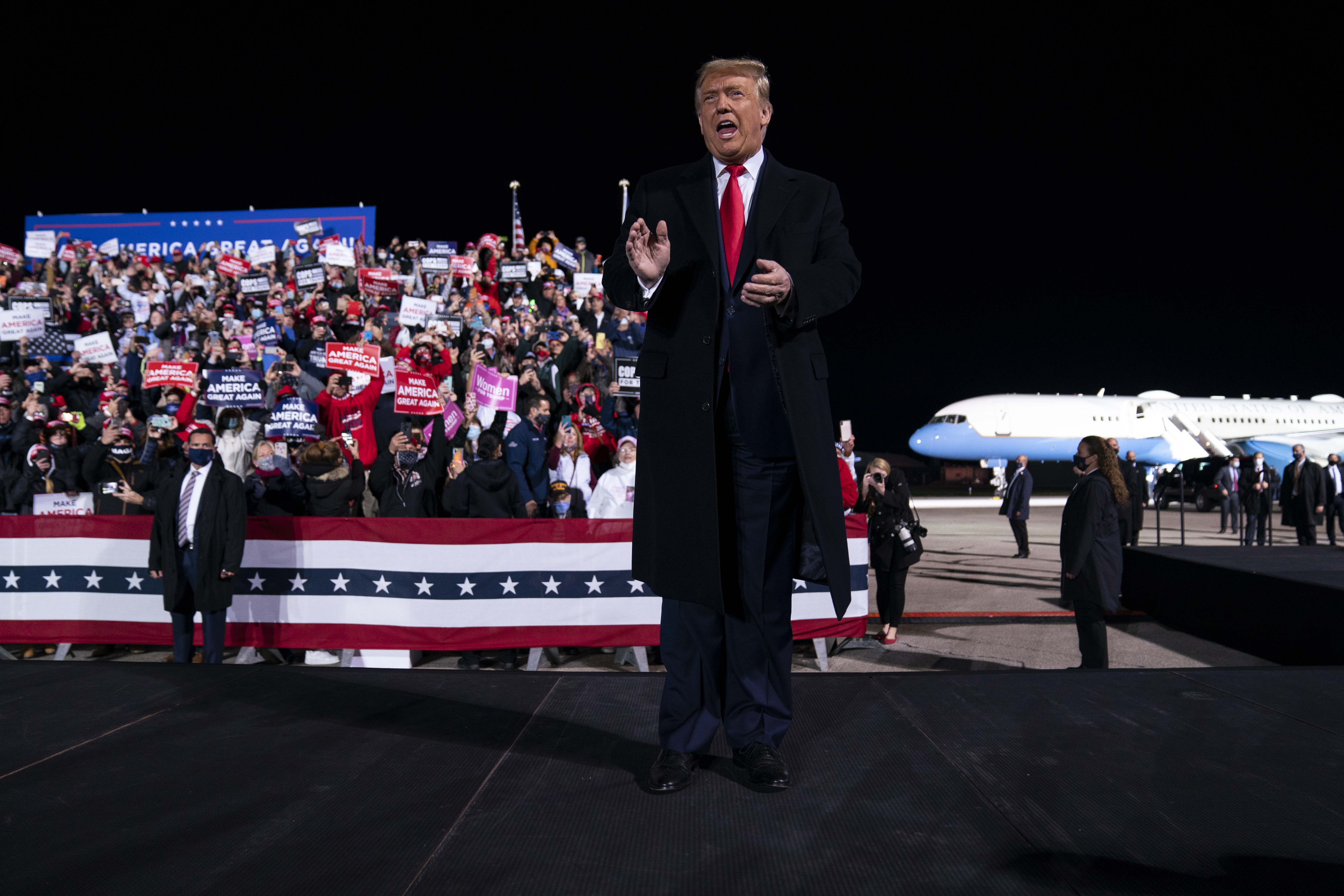 President Donald Trump arrives for a campaign rally at Erie International Airport, Tom Ridge Field in northwestern Pennsylvania