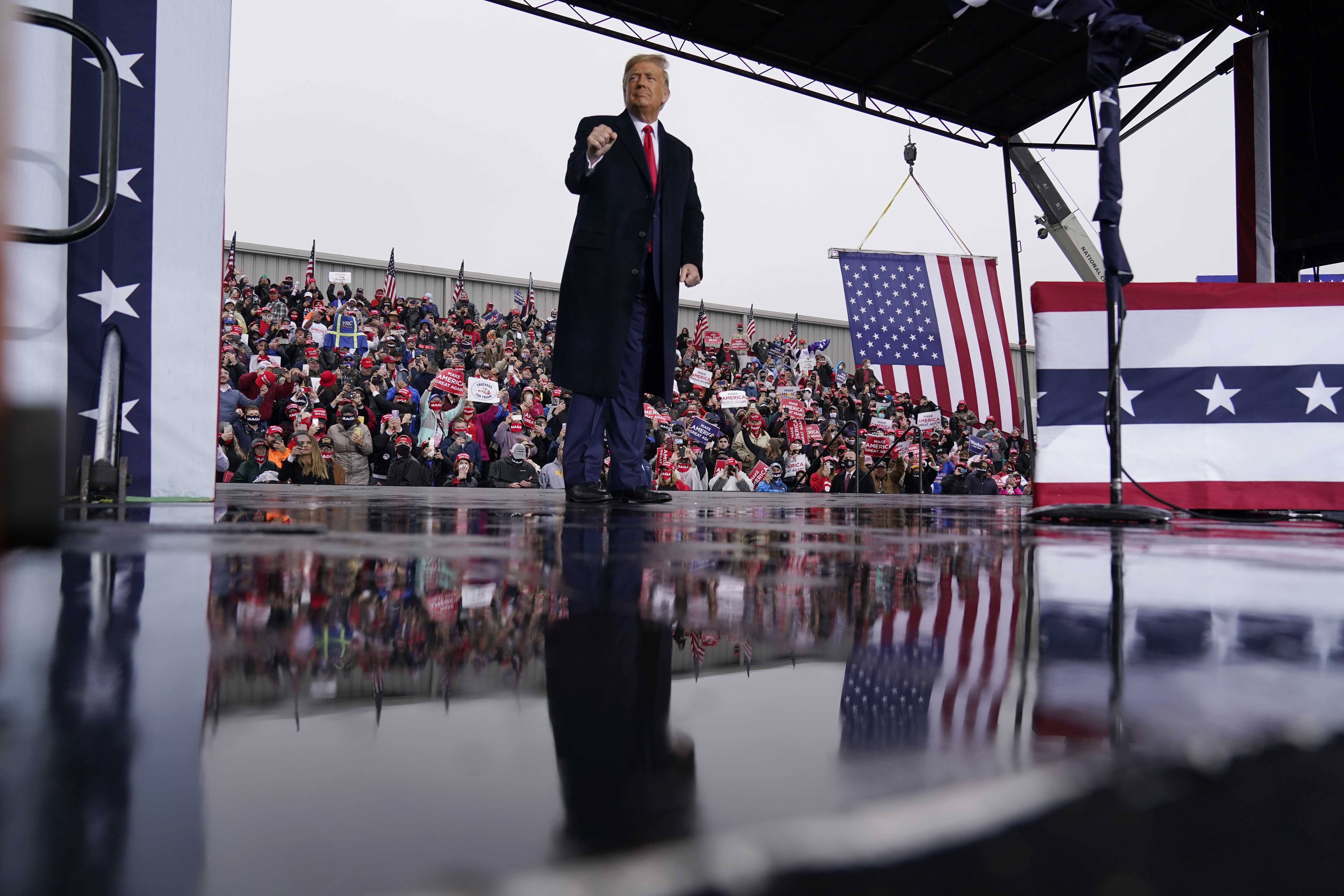 President Donald Trump speaks at a campaign rally at HoverTech International in Allentown, Pennsylvania on October 26, 2020