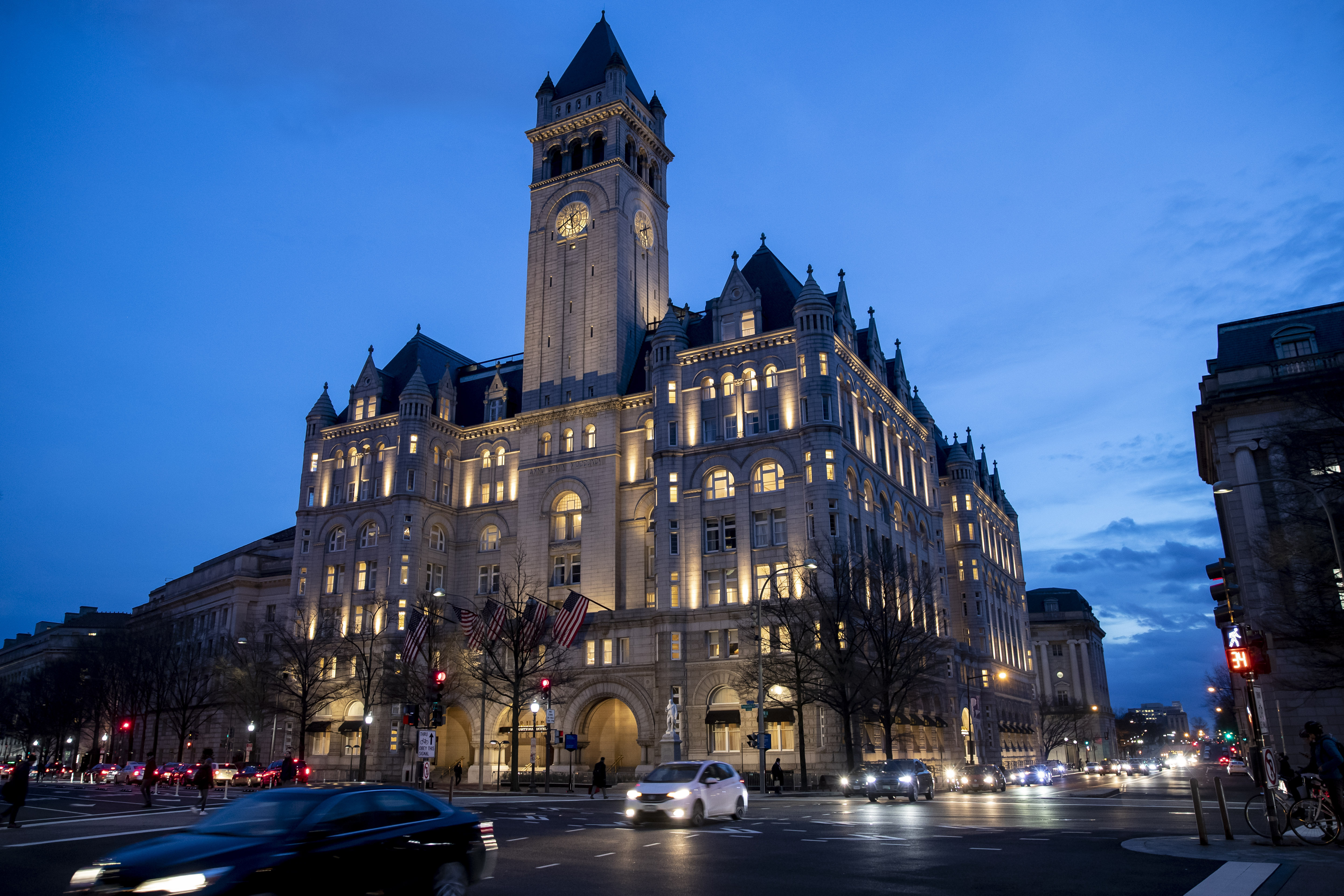 The Trump International Hotel near sunset in Washington. Trump has his eye on hosting an election night party at his own hotel in the nation’s capital.