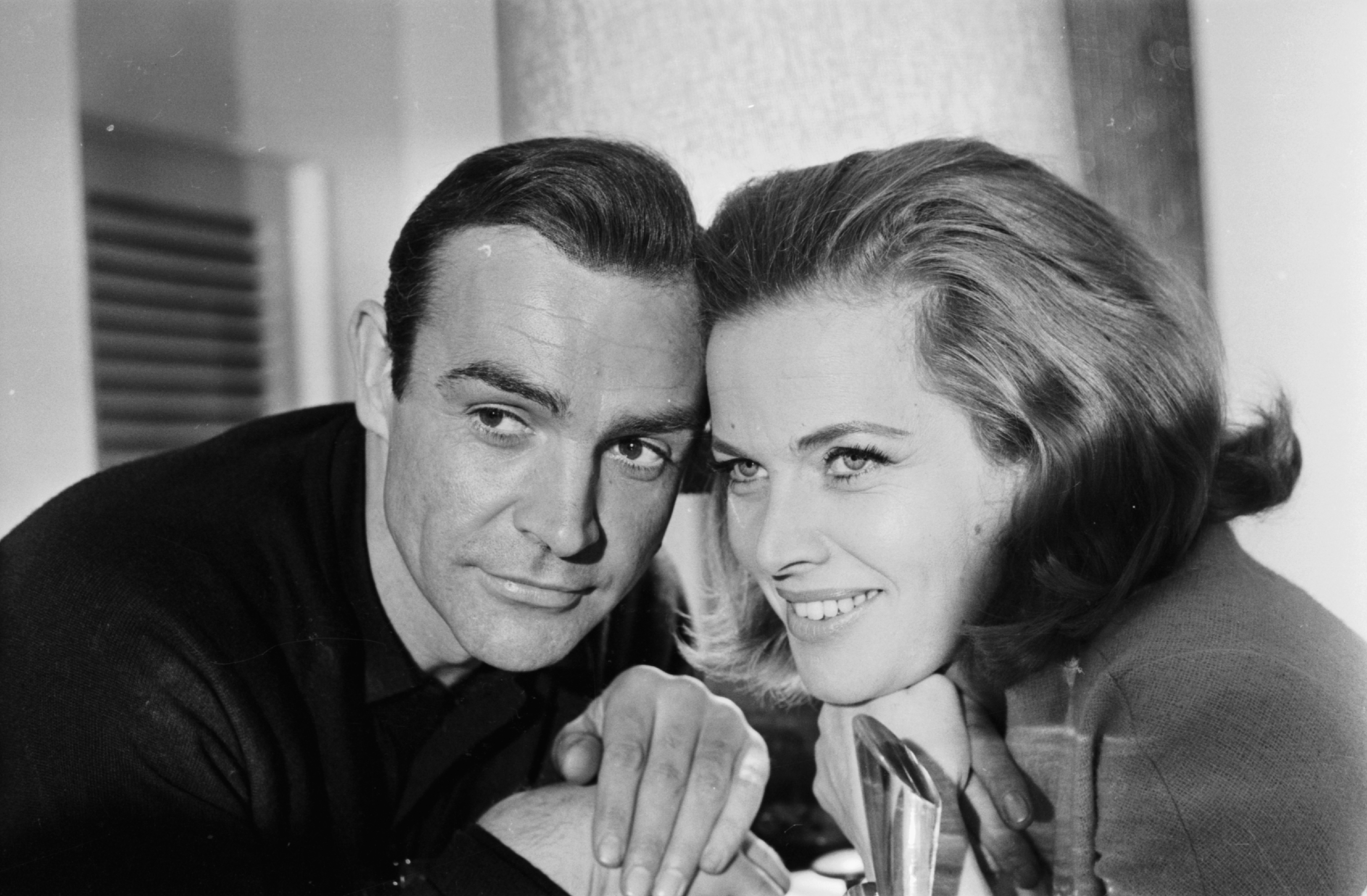 Sean Connery and co-star Honor Blackman promote the film Goldfinger, 1964