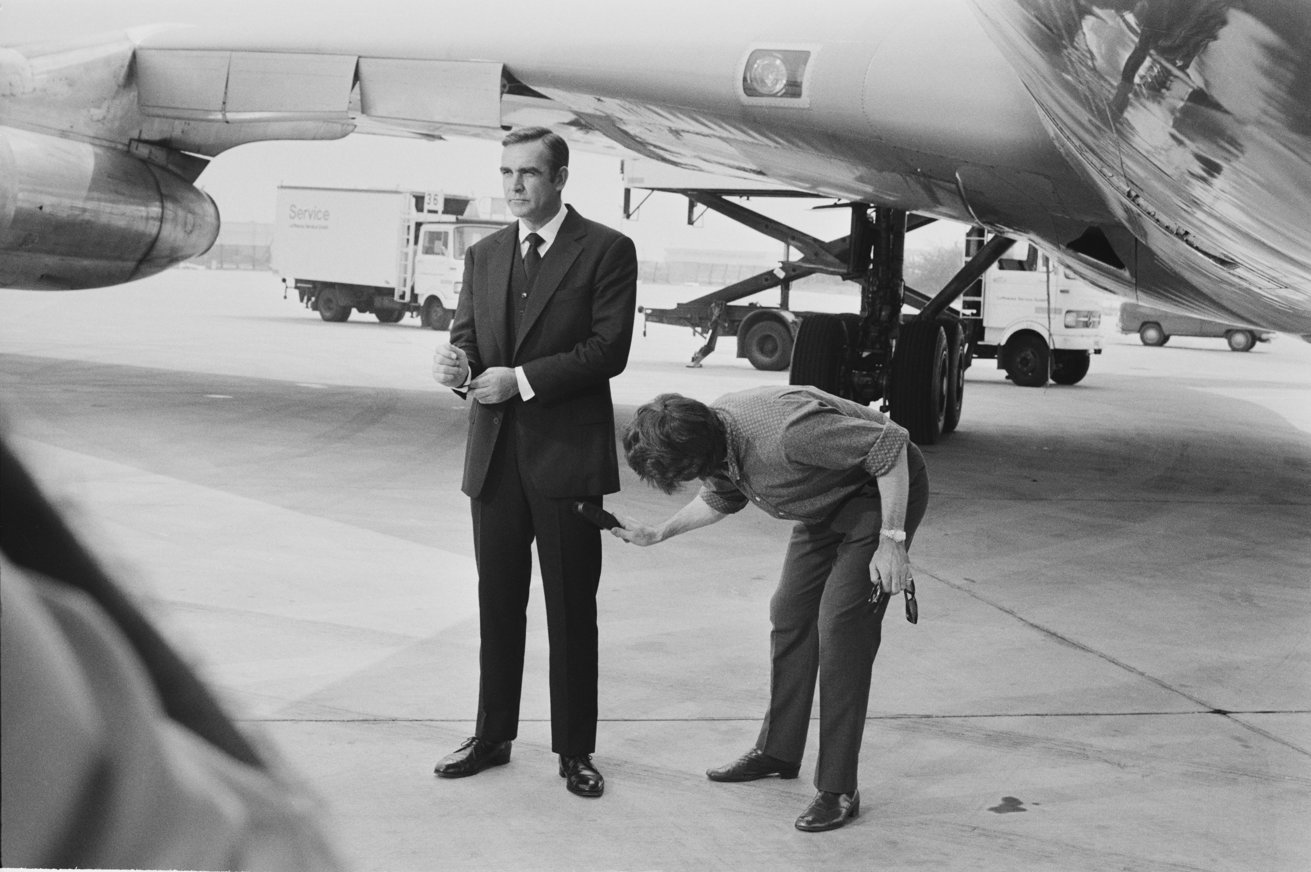 Scottish actor Sean Connery on location in Amsterdam in 1971 for James Bond film Diamonds are Forever