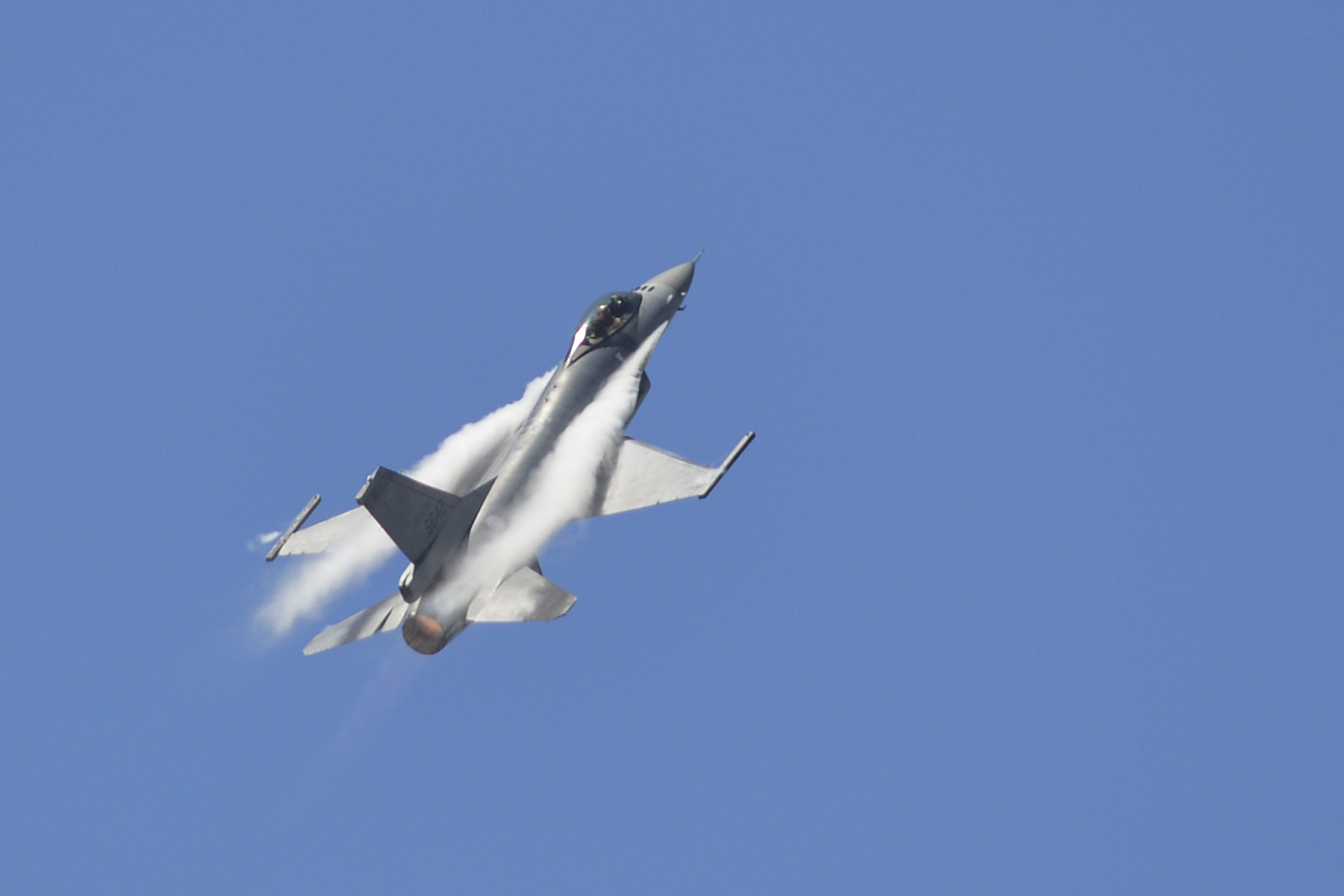An F-16 fighter pictured during rehearsals for a public airshow at the military airbase in Taitung in 2018