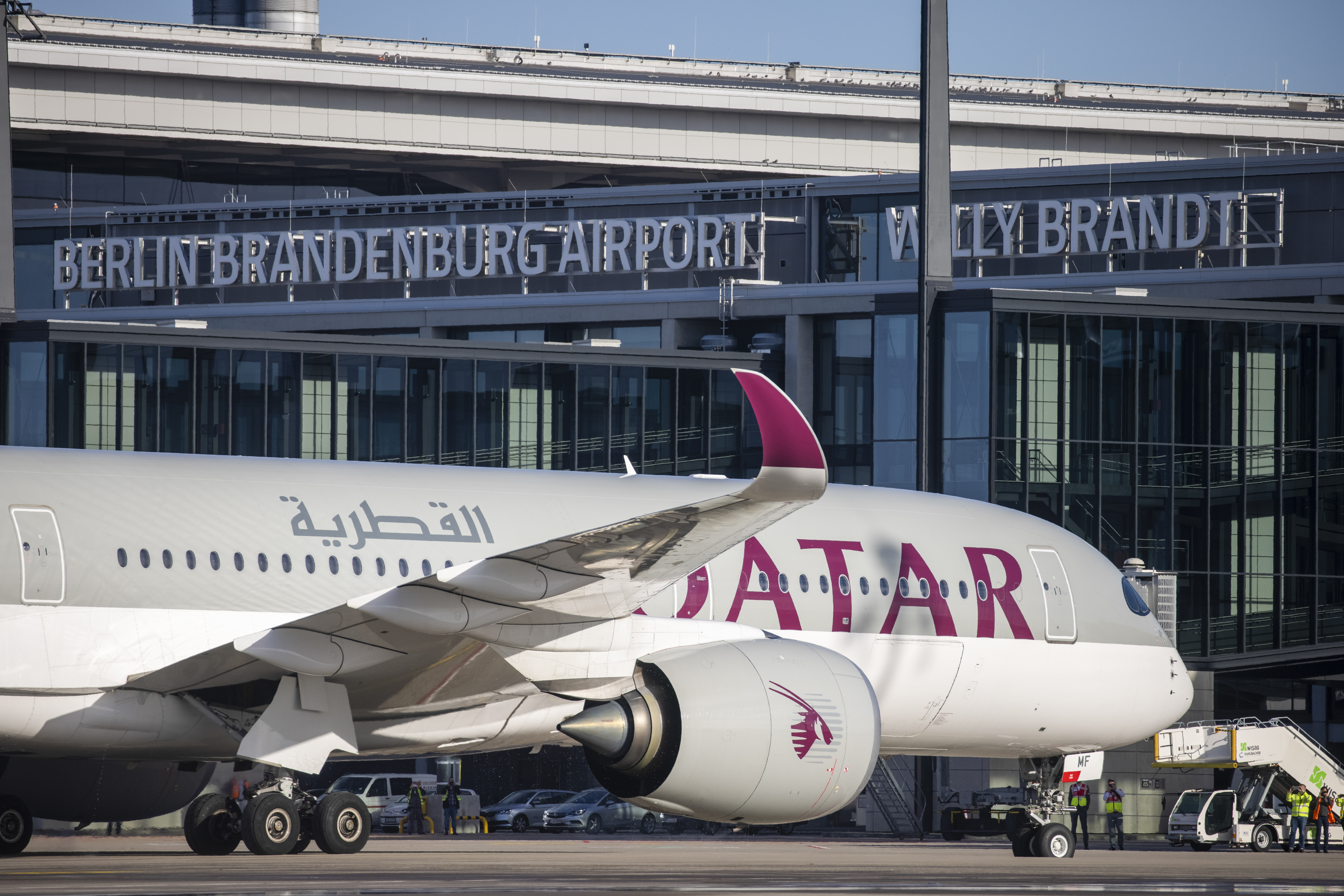 A Qatar Airways Airbus A350 plane at Berlin’s airport