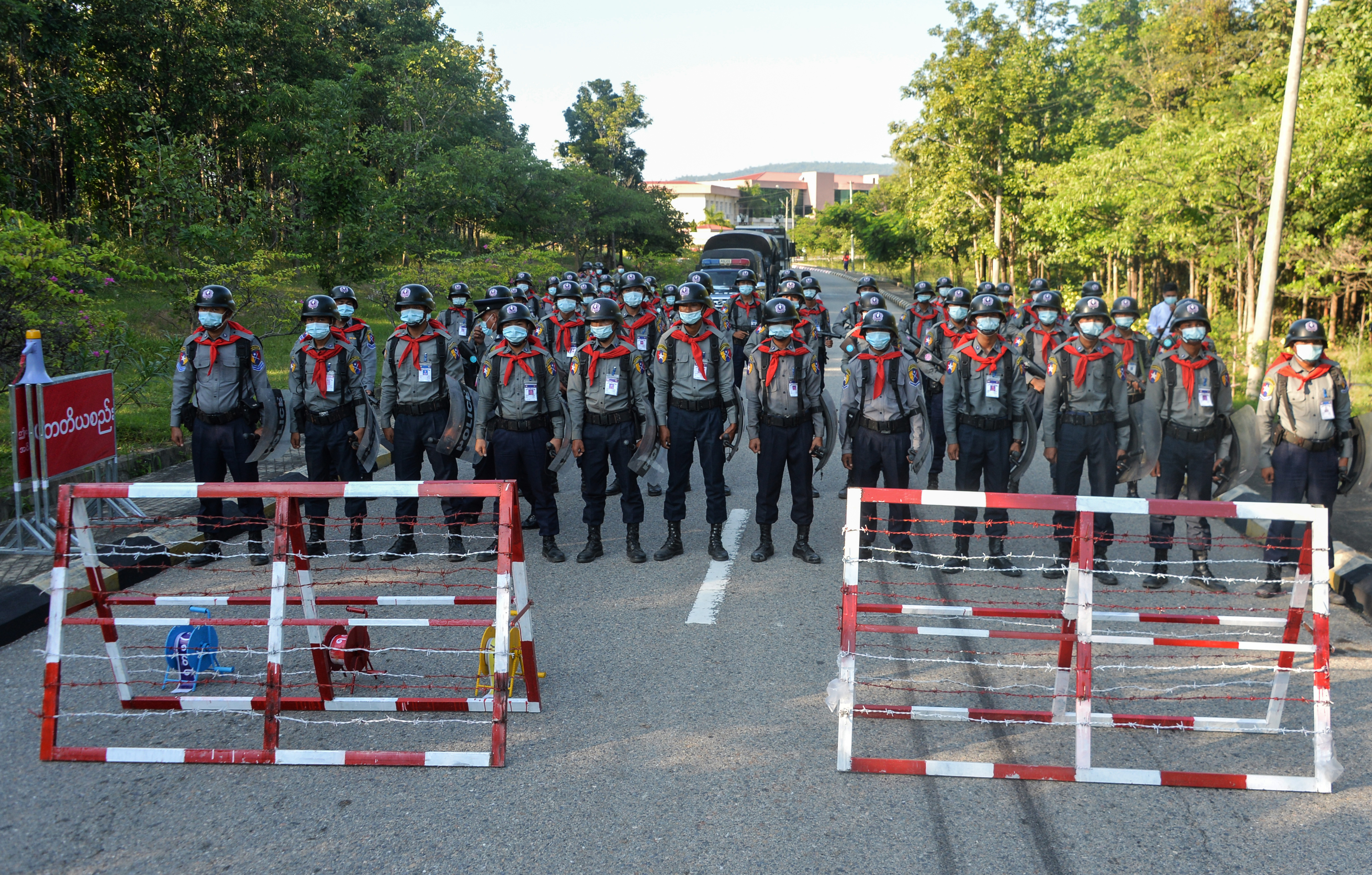Myanmar police were deployed to the Union Election Commission building in Naypyidaw after protesters held a rally demanding a new election