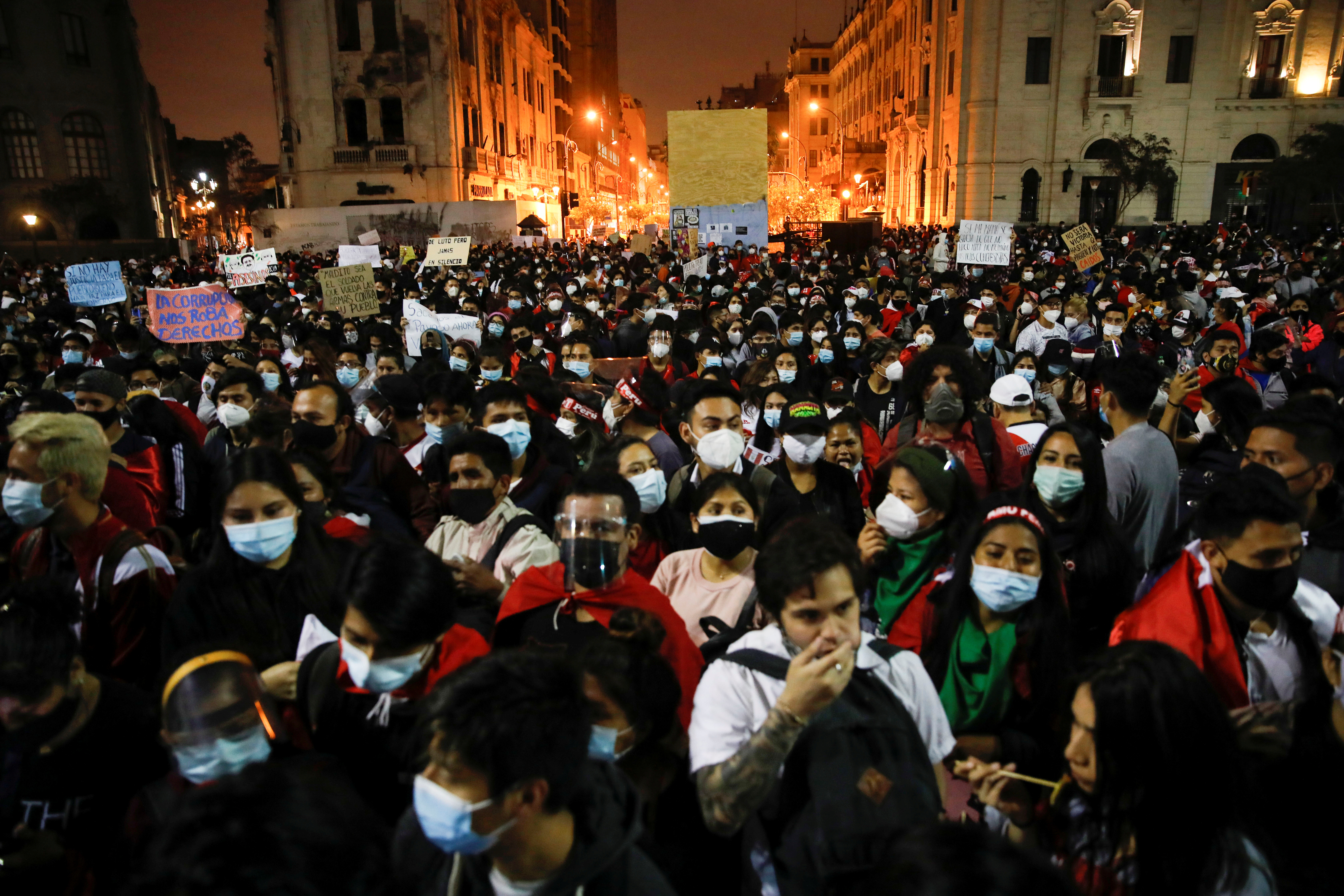 Some protesters rallied to congratulate Sagasti while others shouted and waved signs calling for a new constitution, or justice for those killed, wounded or still missing