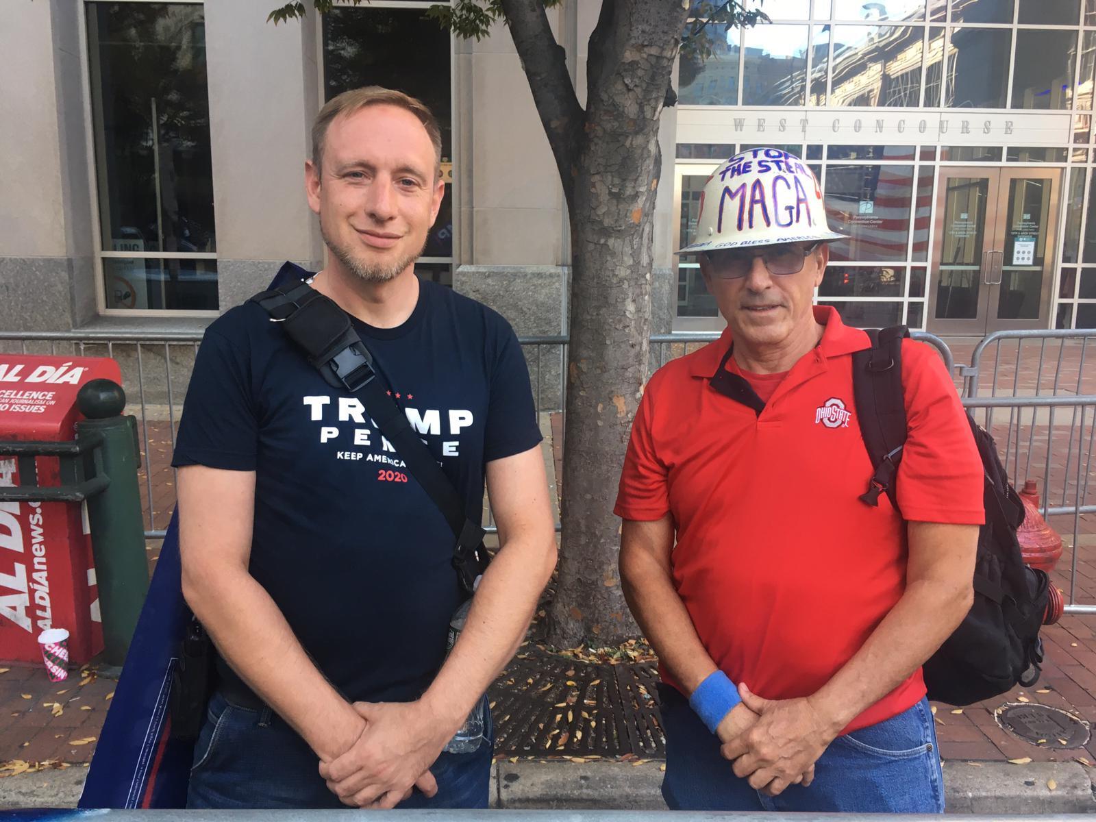 Brooklyn Trump supporter Chris Schneider, left, and Philadelphia Trump supporter Richard Genevie