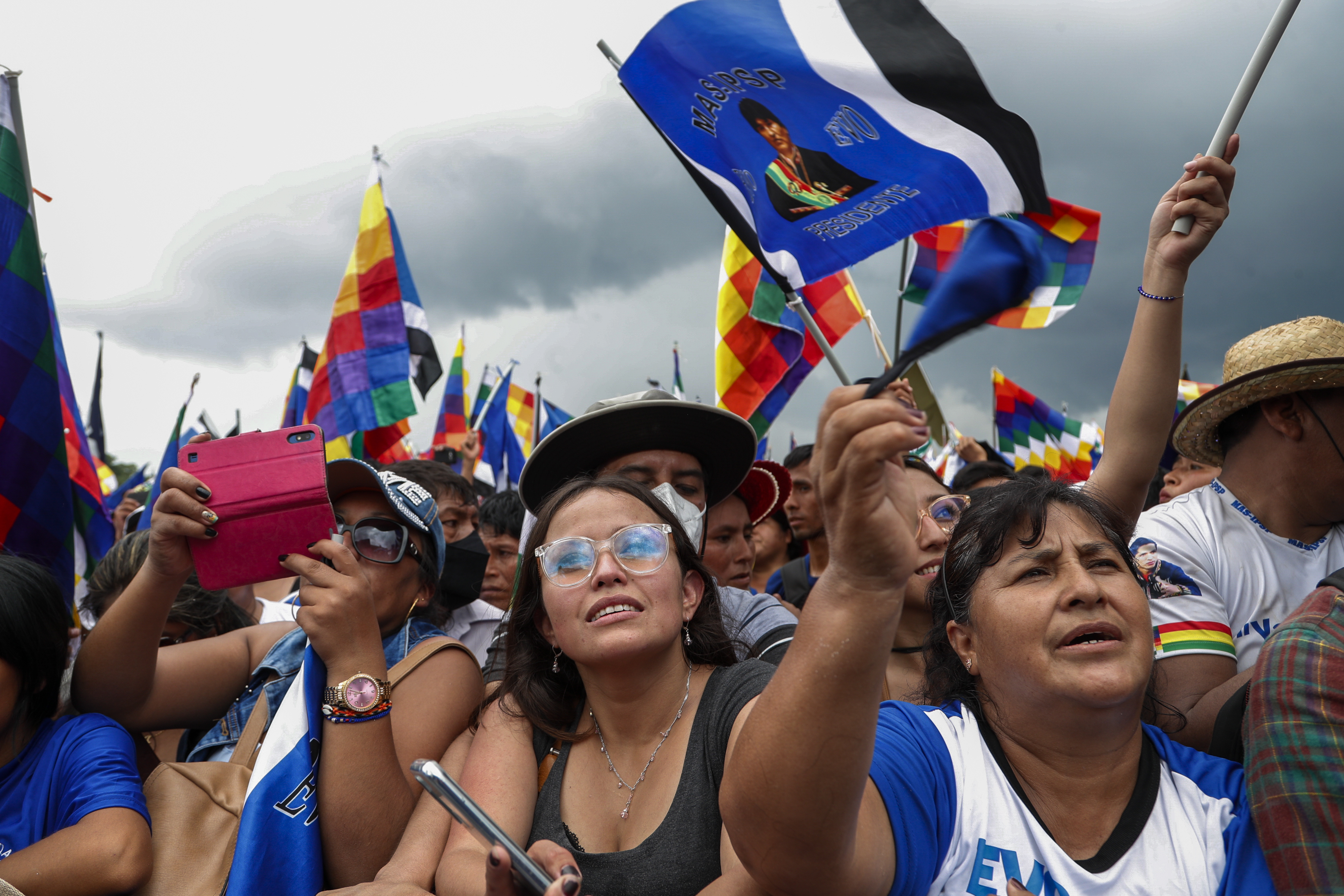 Supporters of former Bolivian President Evo Morales attending a rally to welcome him to Chimore, Bolivia