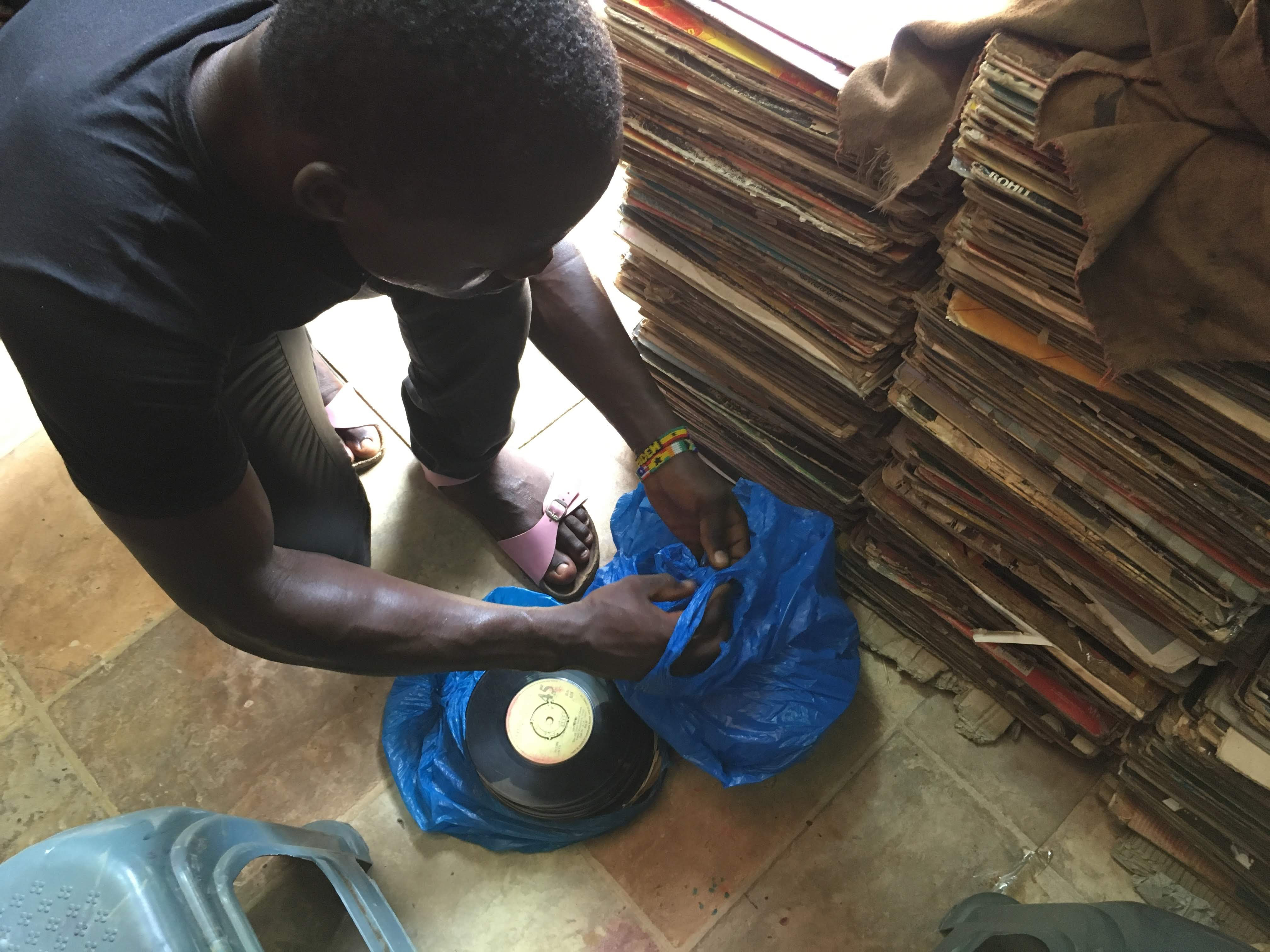 Jun has travelled all over Africa, finding vinyl records in unexpected places, including this store in Ghana [Photo courtesy of Jun Morikawa]