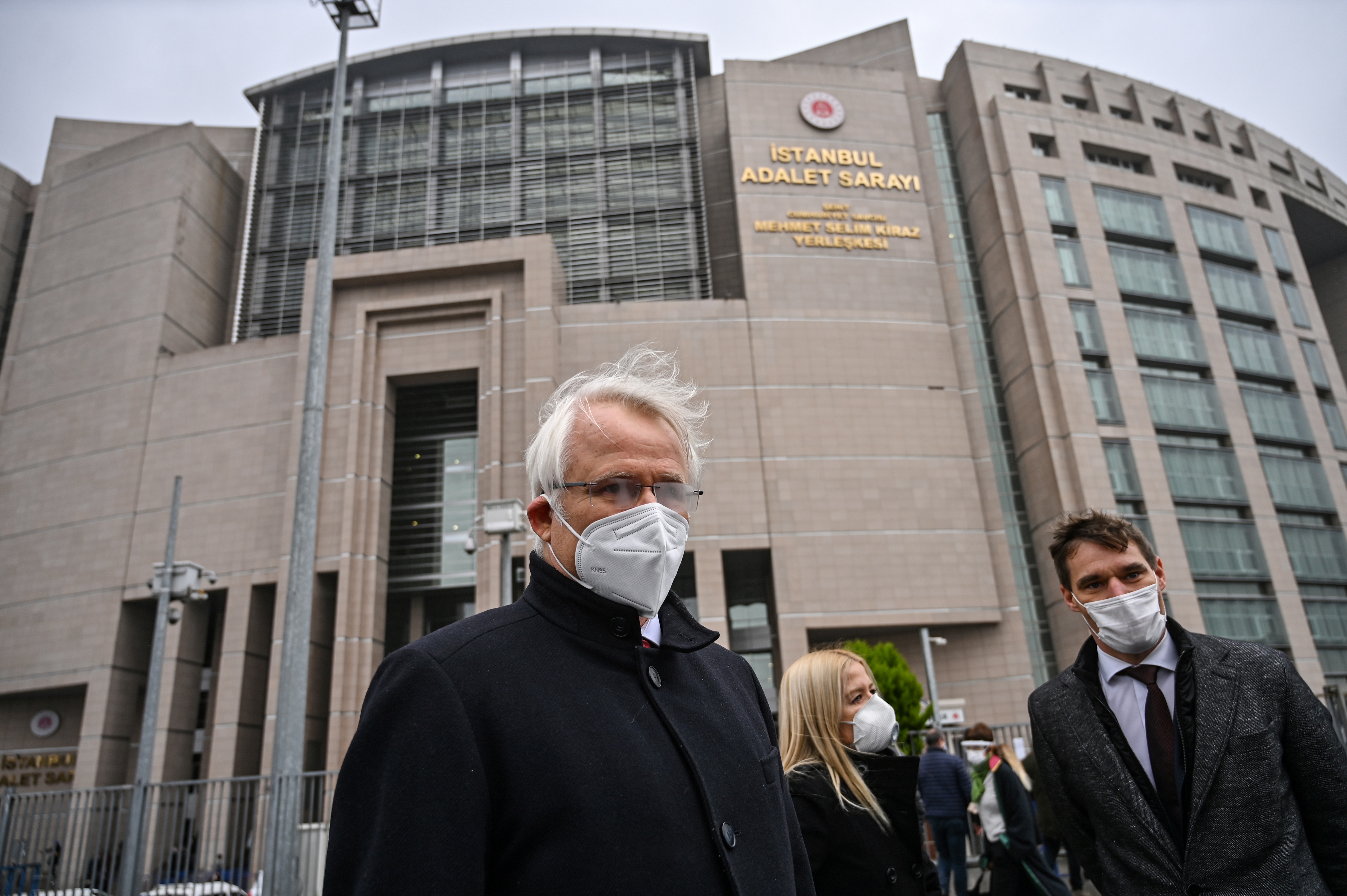 Representatives of European countries’ embassies arrive at a court in Istanbul to attend the hearing in the trial of jailed Turkish businessman and philanthropist Osman Kavala