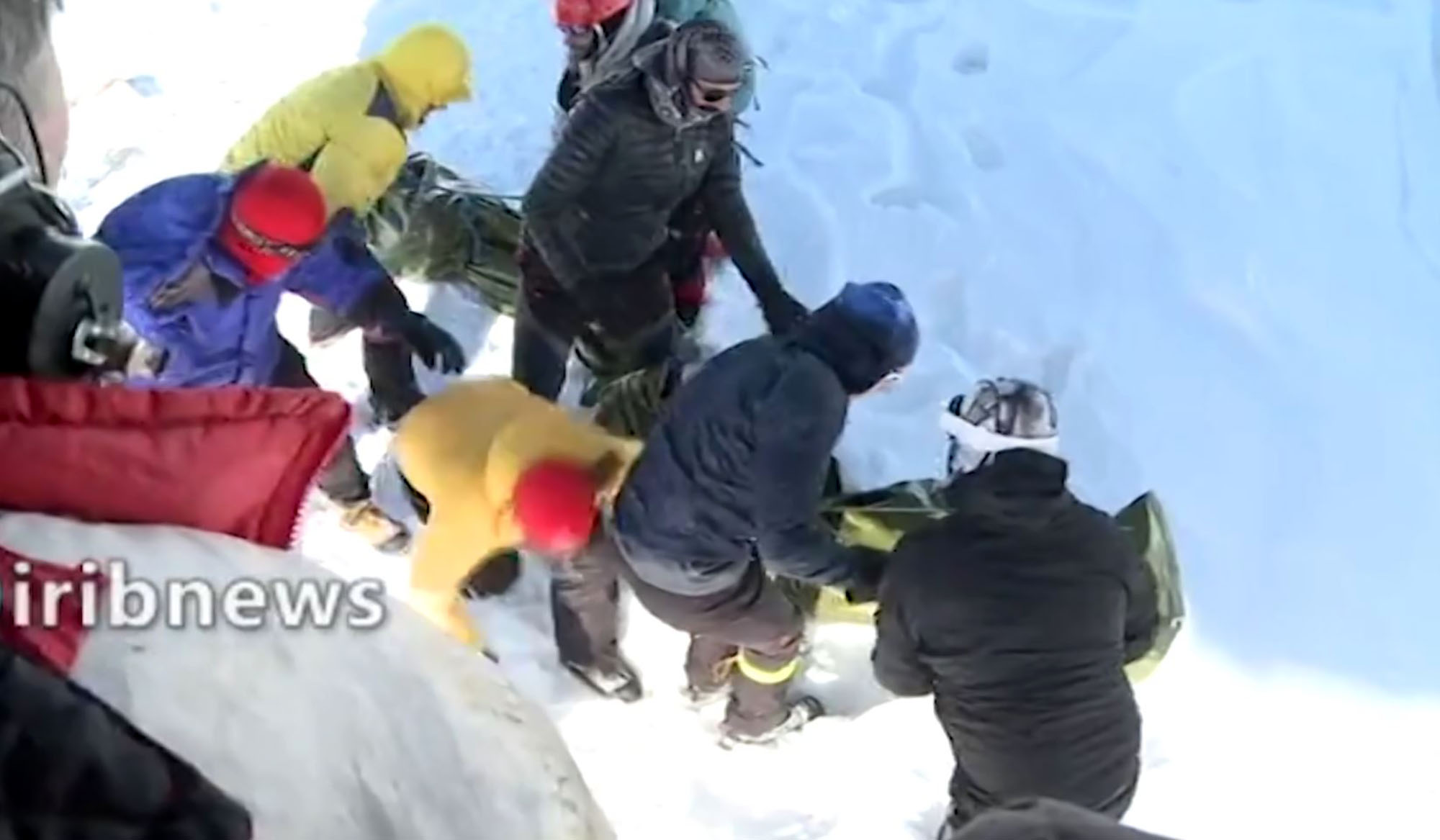 A screen grab from footage broadcast on Iranian state TV IRIB on December 26, 2020, shows a rescue operation after several climbers were found dead
