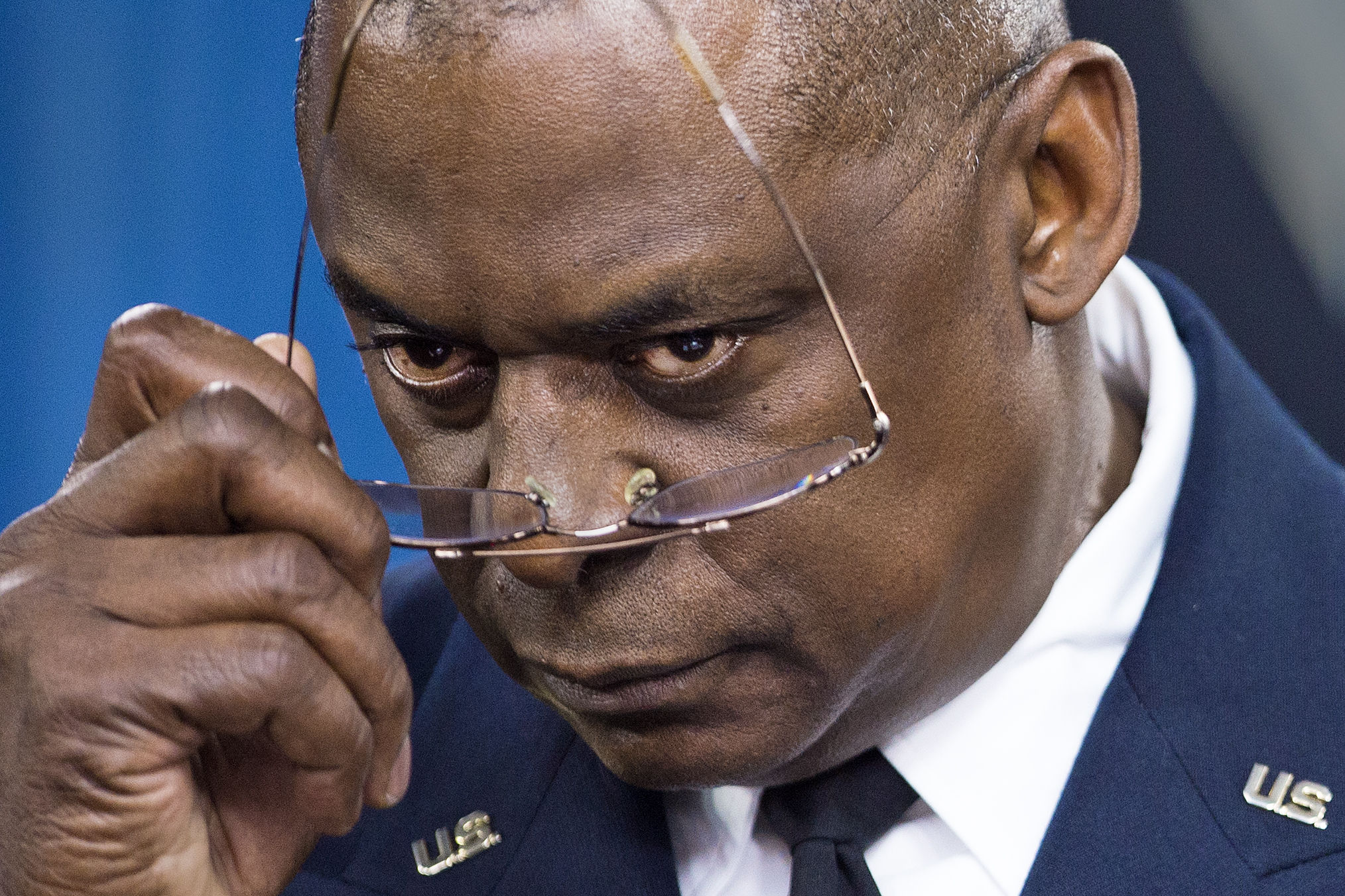 General Lloyd Austin III listens to questions during a media briefing on Operation Inherent Resolve, the international military effort against ISIL (ISIS), at the Pentagon in Washingon, DC