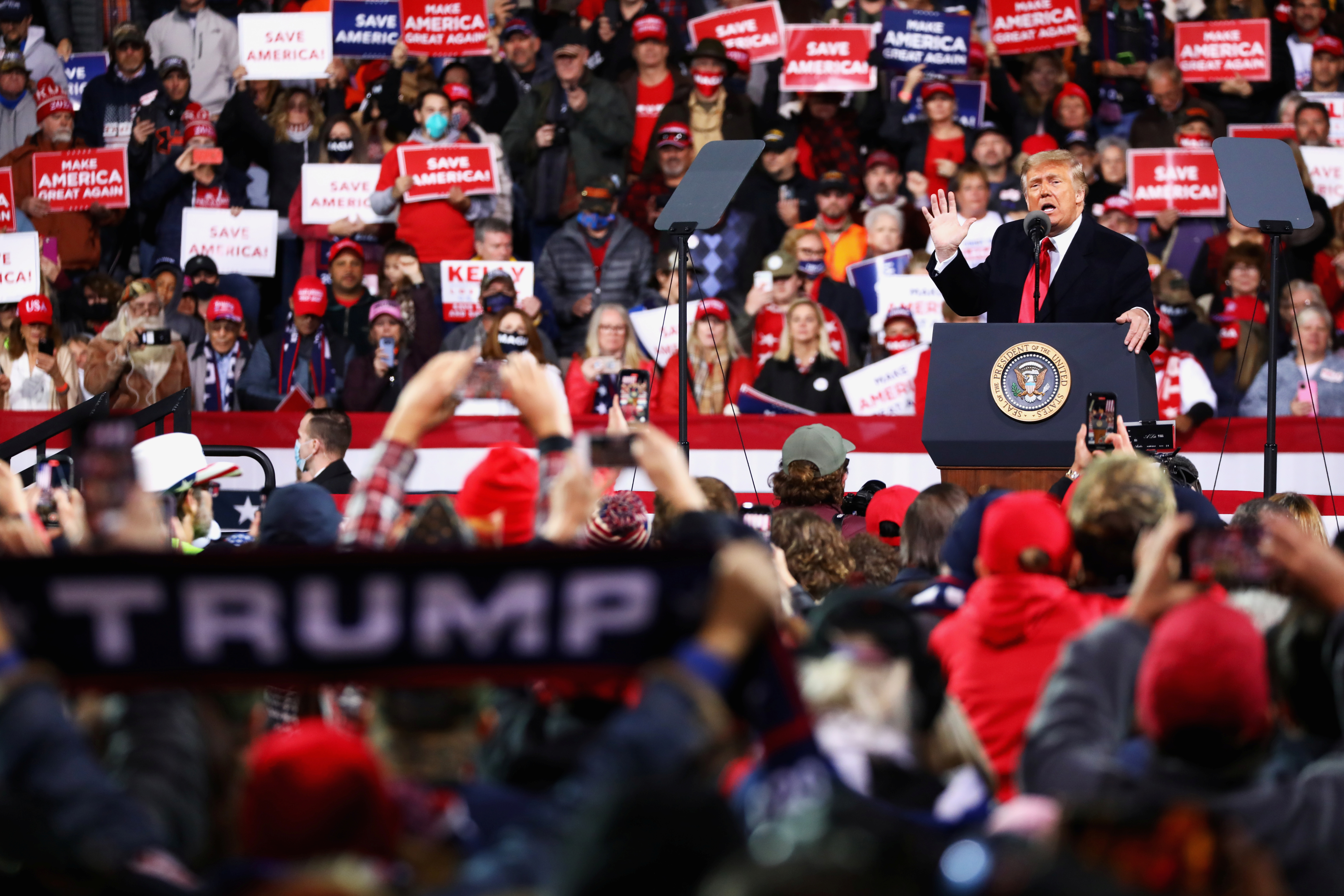 Thousands turned out to cheer on Trump at a rally for Georgia’s Republican US senators, who are running in a pair of January 5 runoff elections, Valdosta, Georgia, December 5, 2020