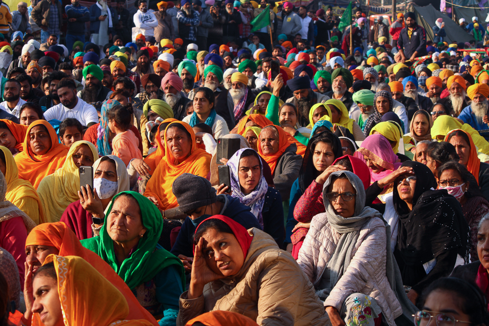 Women protesting at Singhu border on the outskirts of capital New Delhi