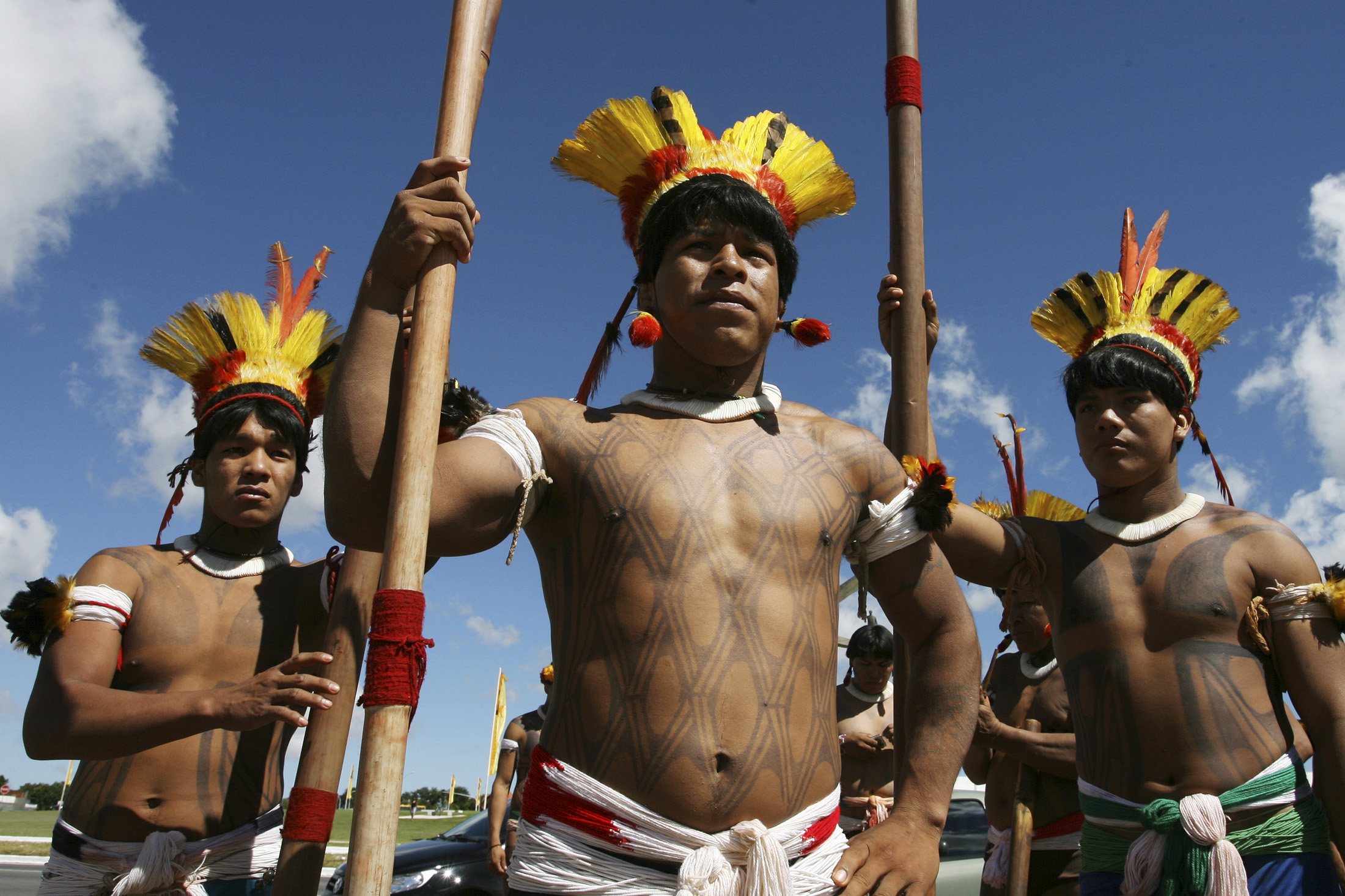 Yawalapiti tribespeople in Xingu attend a celebration at the Indigenous People Memorial in Brasilia