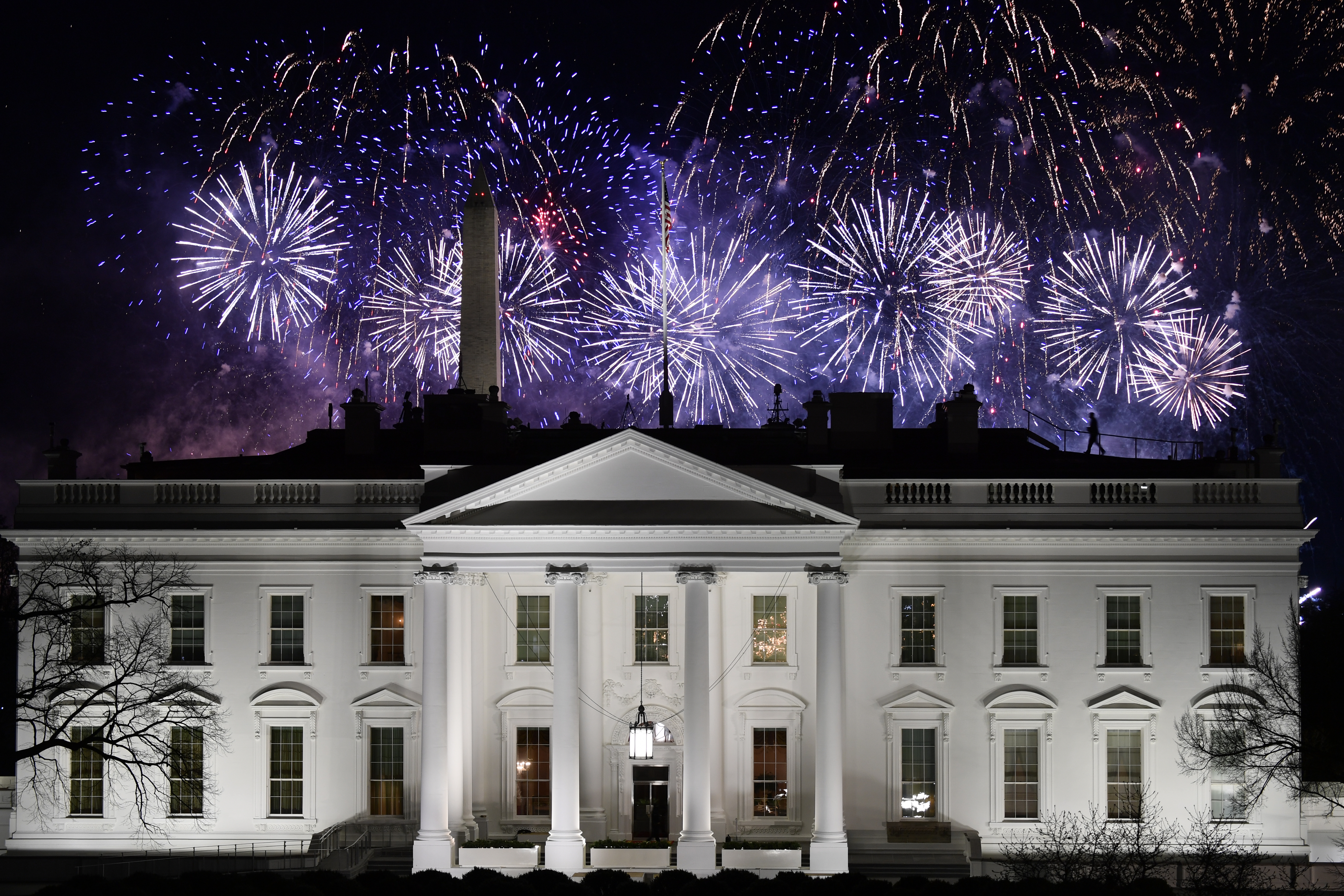 Fireworks explode above the White House at the end of the Inauguration day for US President Joe Biden