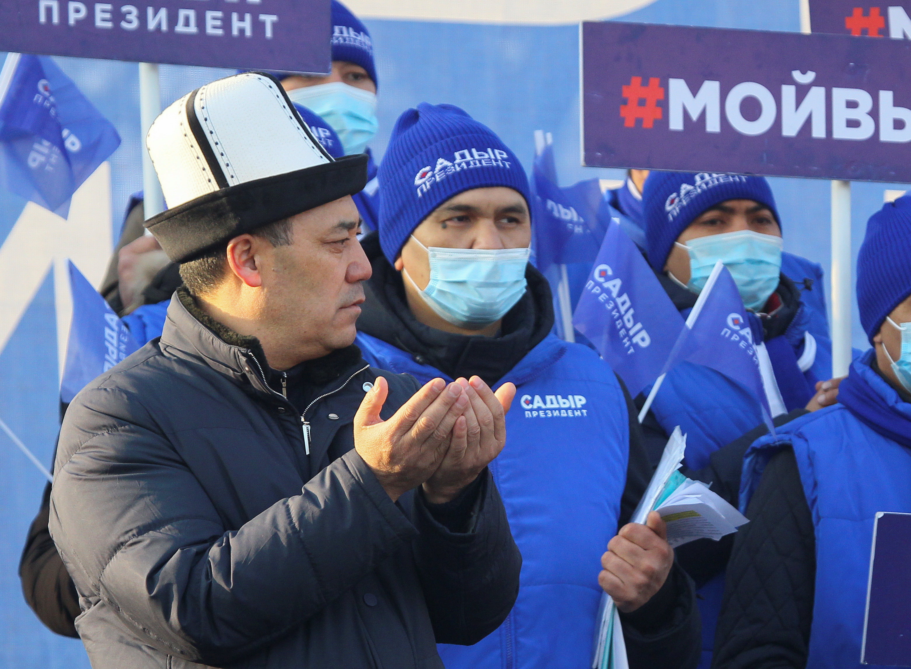 Sadyr Japarov, Kyrgyzstan’s prime minister and presidential candidate, attends his campaign rally ahead of the presidential election in Bishkek, Kyrgyzstan on January 8, 2021