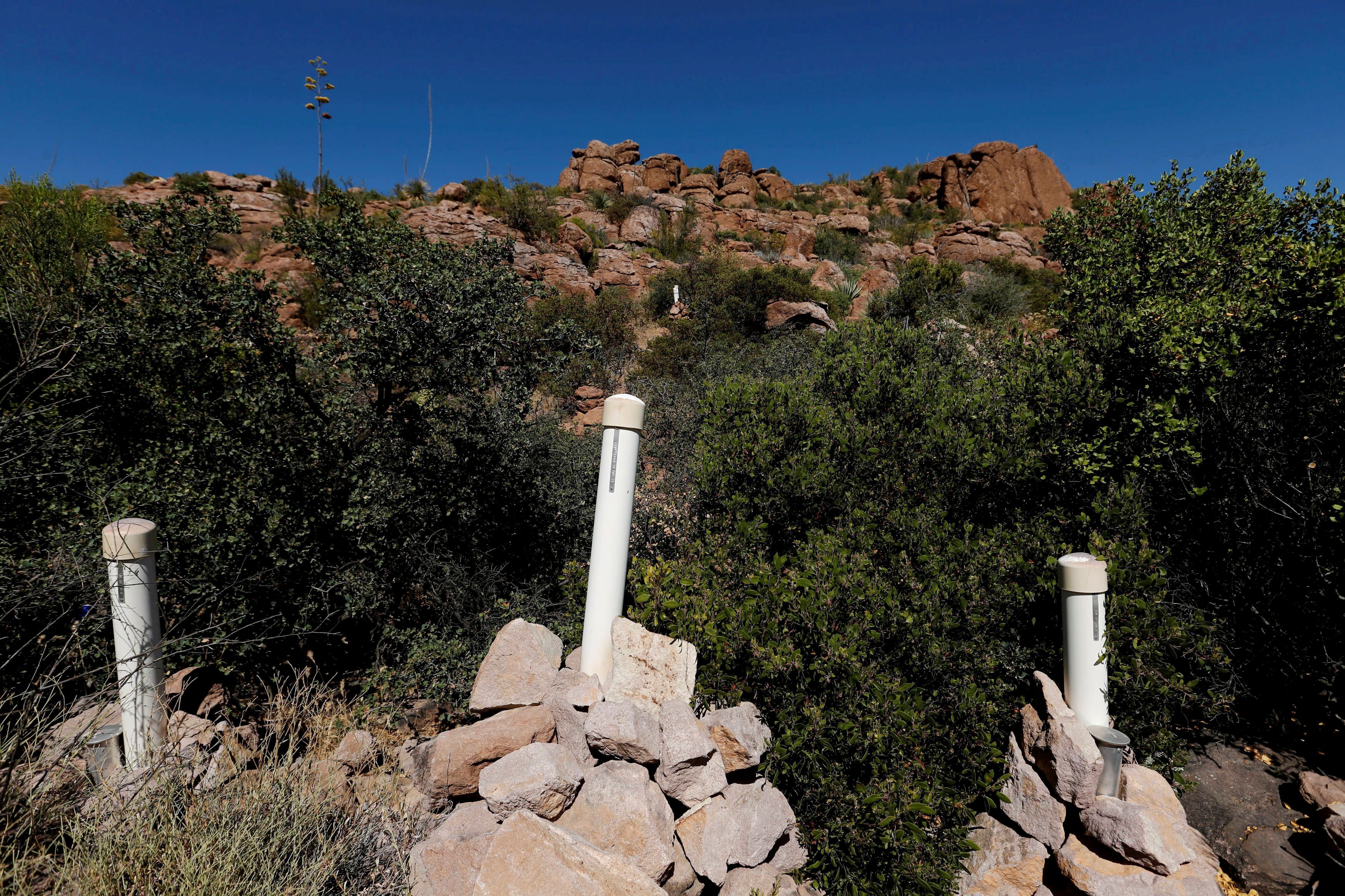 Stakes mark a mining claim in Oak Flat area near Superior, Arizona, on June 13, 2017