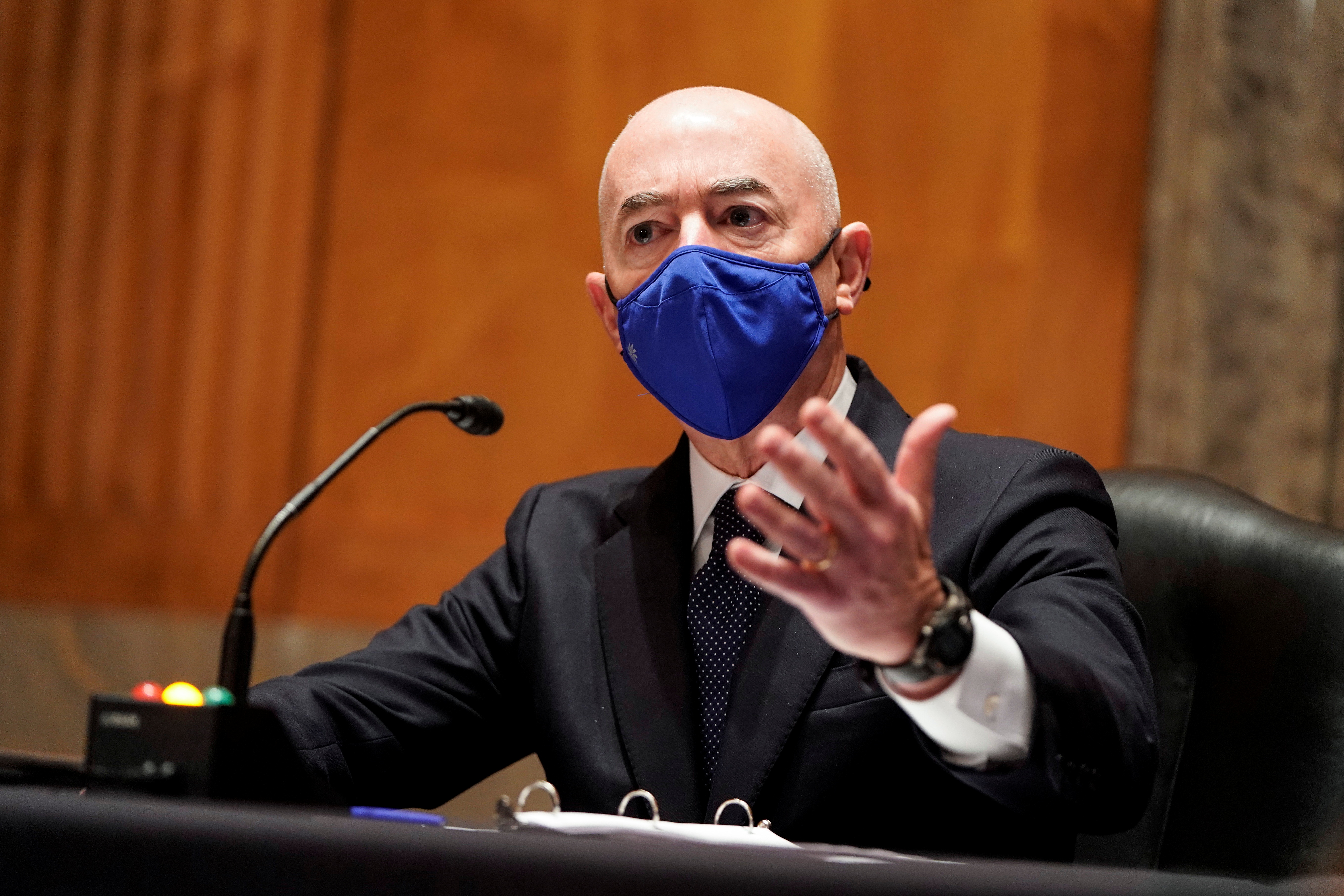 Alejandro Mayorkas, nominee to be secretary of homeland security, testifies during a Senate Homeland Security and Governmental Affairs confirmation hearing on Capitol Hill in Washington