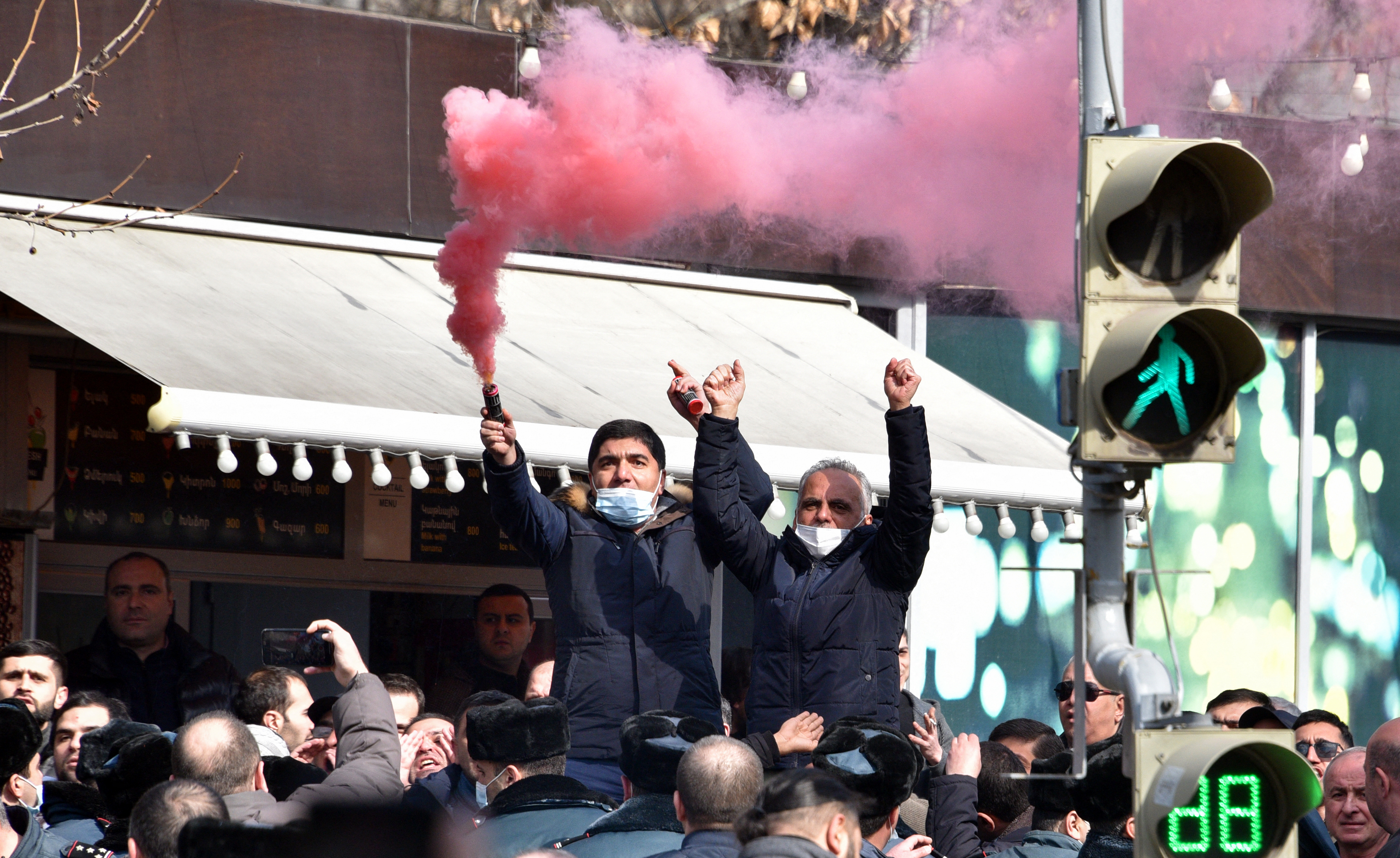 Opposition supporters protest demanding the resignation of Prime Minister Nikol Pashinyan in Yerevan on February 25, 2021