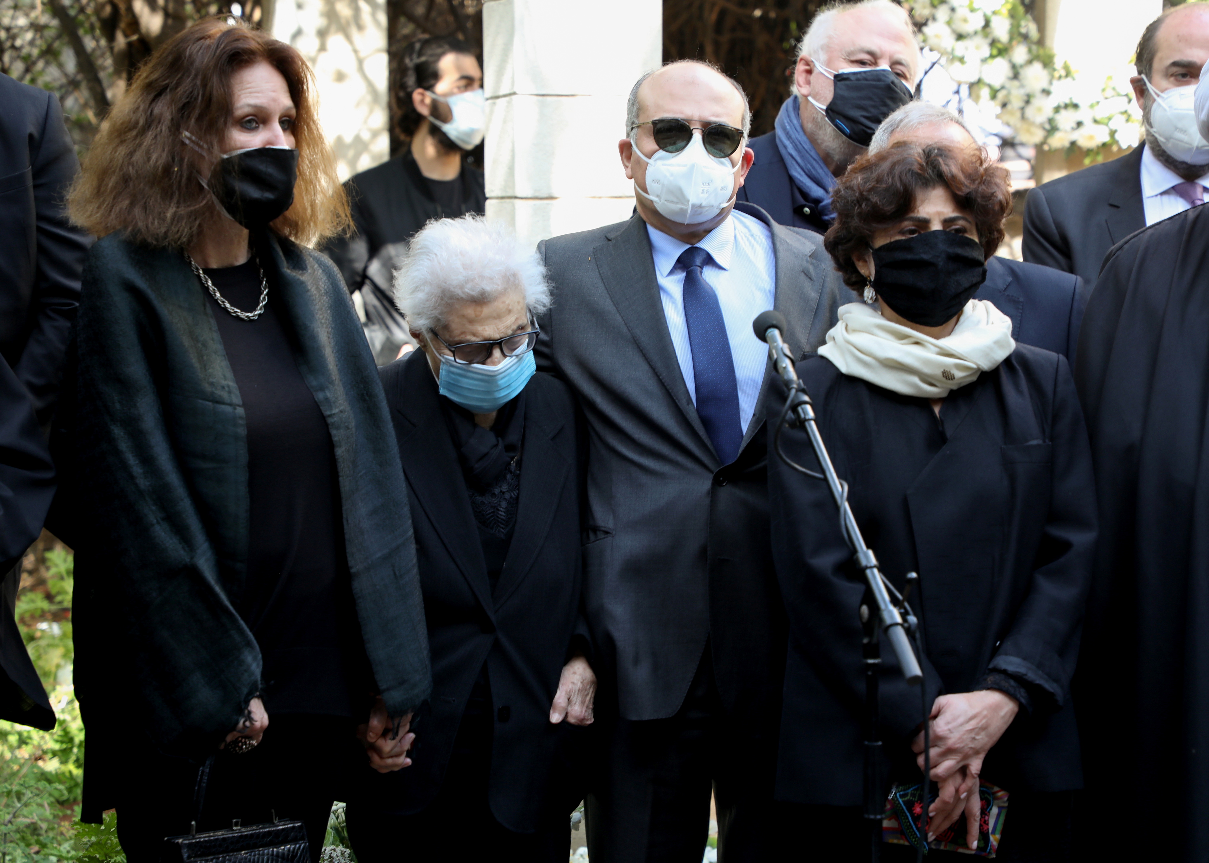 Family members of Lokman Slim, a Shia publisher and activist, are pictured during a gathering to pay tribute to him, one week after he was found dead in his car, in Beirut, Lebanon on February 11, 2021