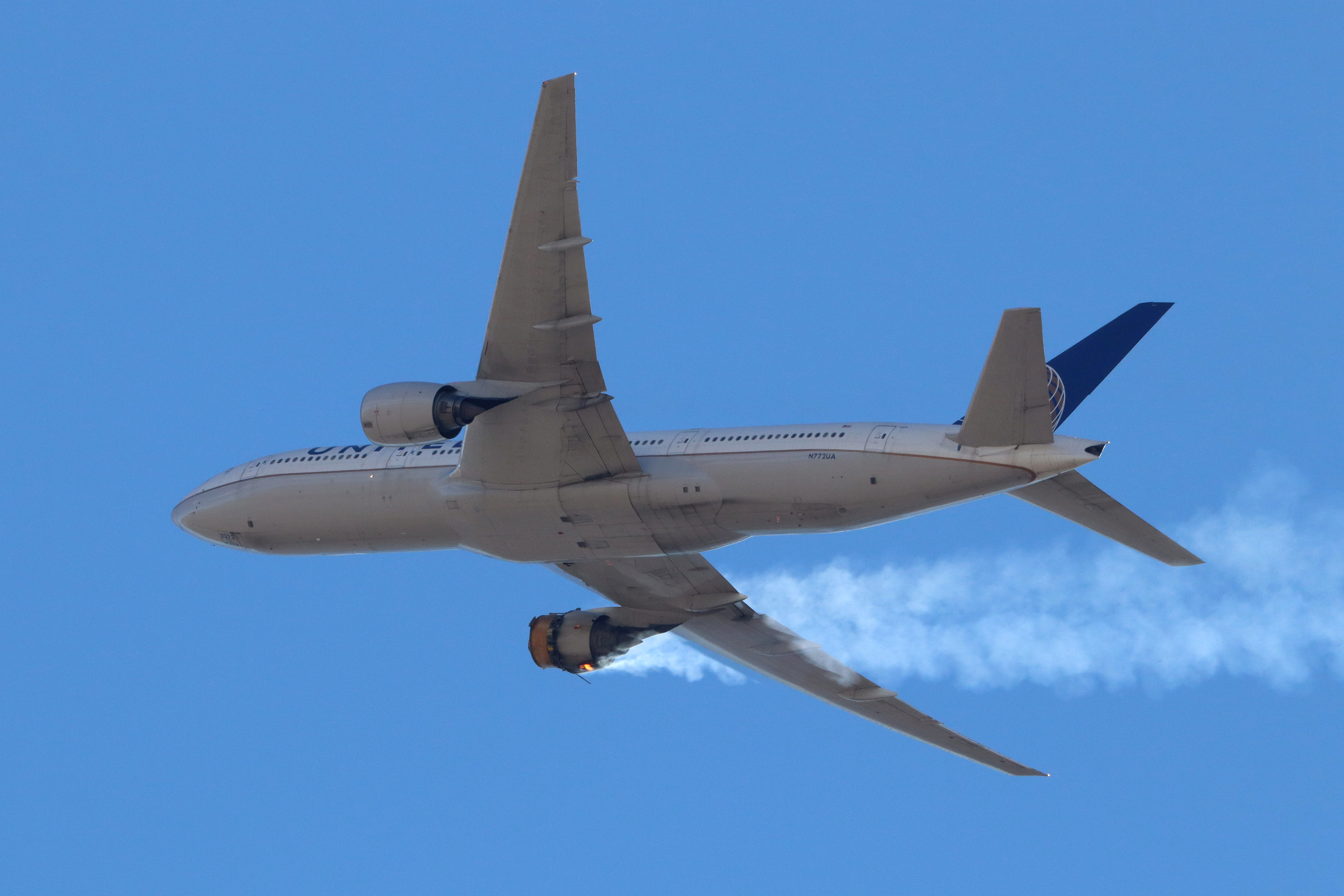 United Airlines flight UA328, carrying 231 passengers and 10 crew on board, returned safely to Denver International Airport with its starboard engine on fire after its pilots called a Mayday alert