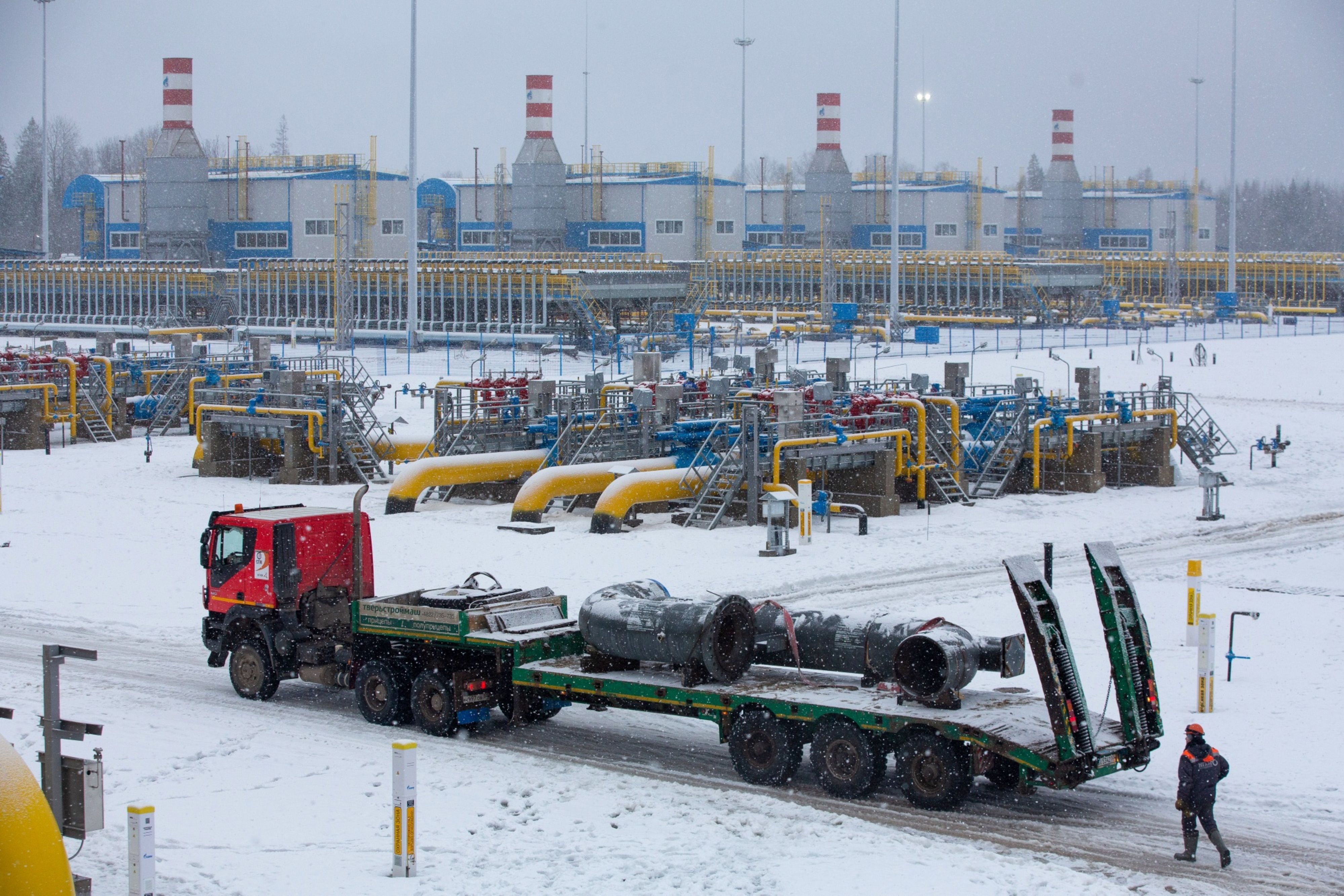The Gazprom PJSC Slavyanskaya compressor station, the starting point of the Nord Stream 2 gas pipeline, in Ust-Luga, Russia. Nord Stream 2 is a 1,230-kilometer (764-mile) gas pipeline that will double the capacity of the existing undersea route from Russian fields to Europe – the original Nord Stream – which opened in 2011.
