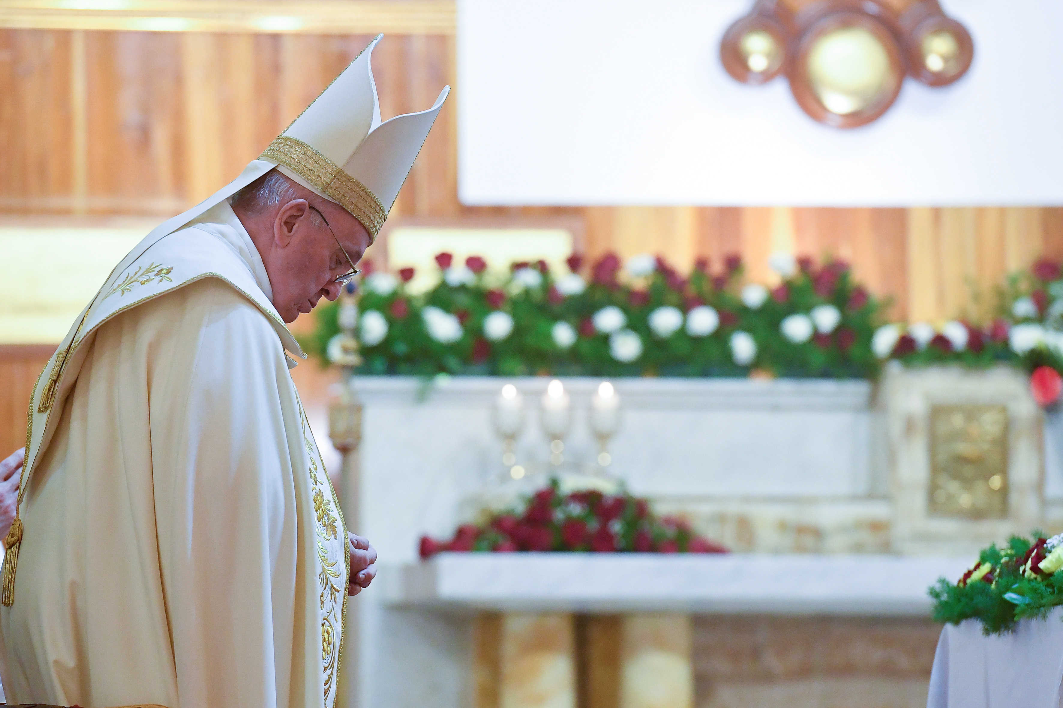 Pope Francis holds a Mass at the Chaldean Cathedral of Saint Joseph in Baghdad [Vatican Media via Reuters]
