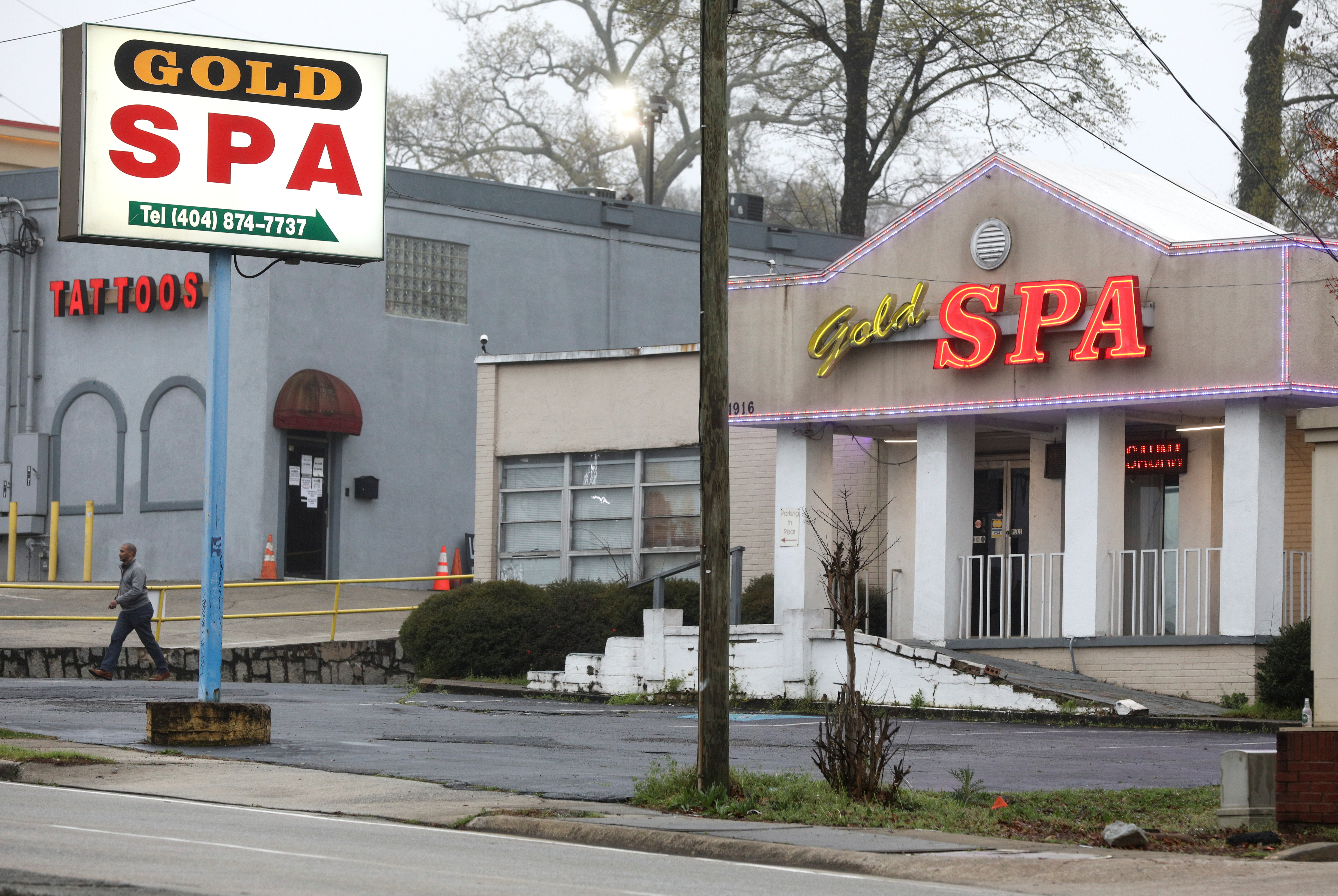 A view of the Gold Spa after the deadly shootings in Atlanta on March 17