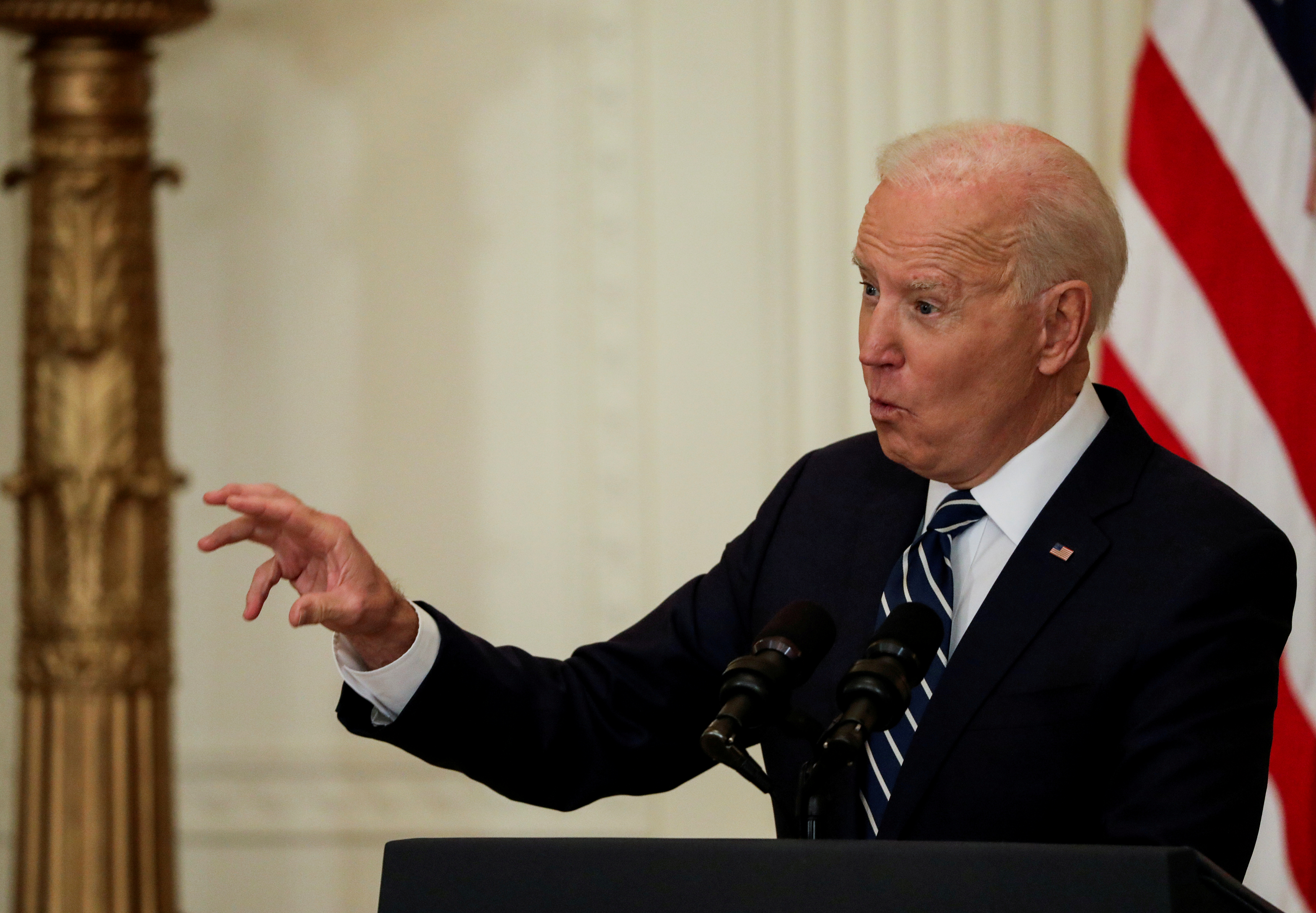 US President Joe Biden holds the first formal news conference of his presidency at the White House