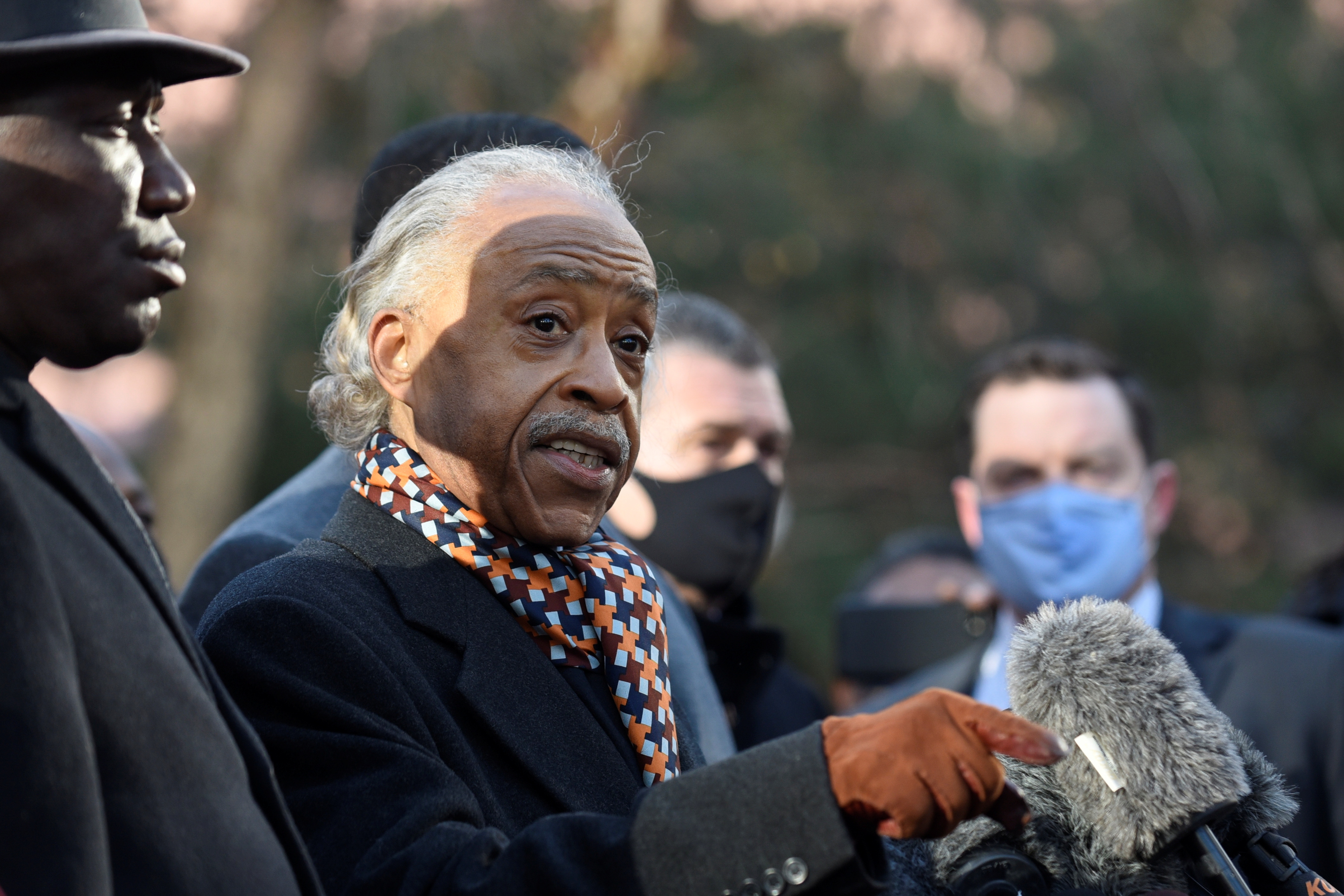 Reverend Al Sharpton addresses the media outside the Hennepin County Government Center during the first day of Chauvin’s trial