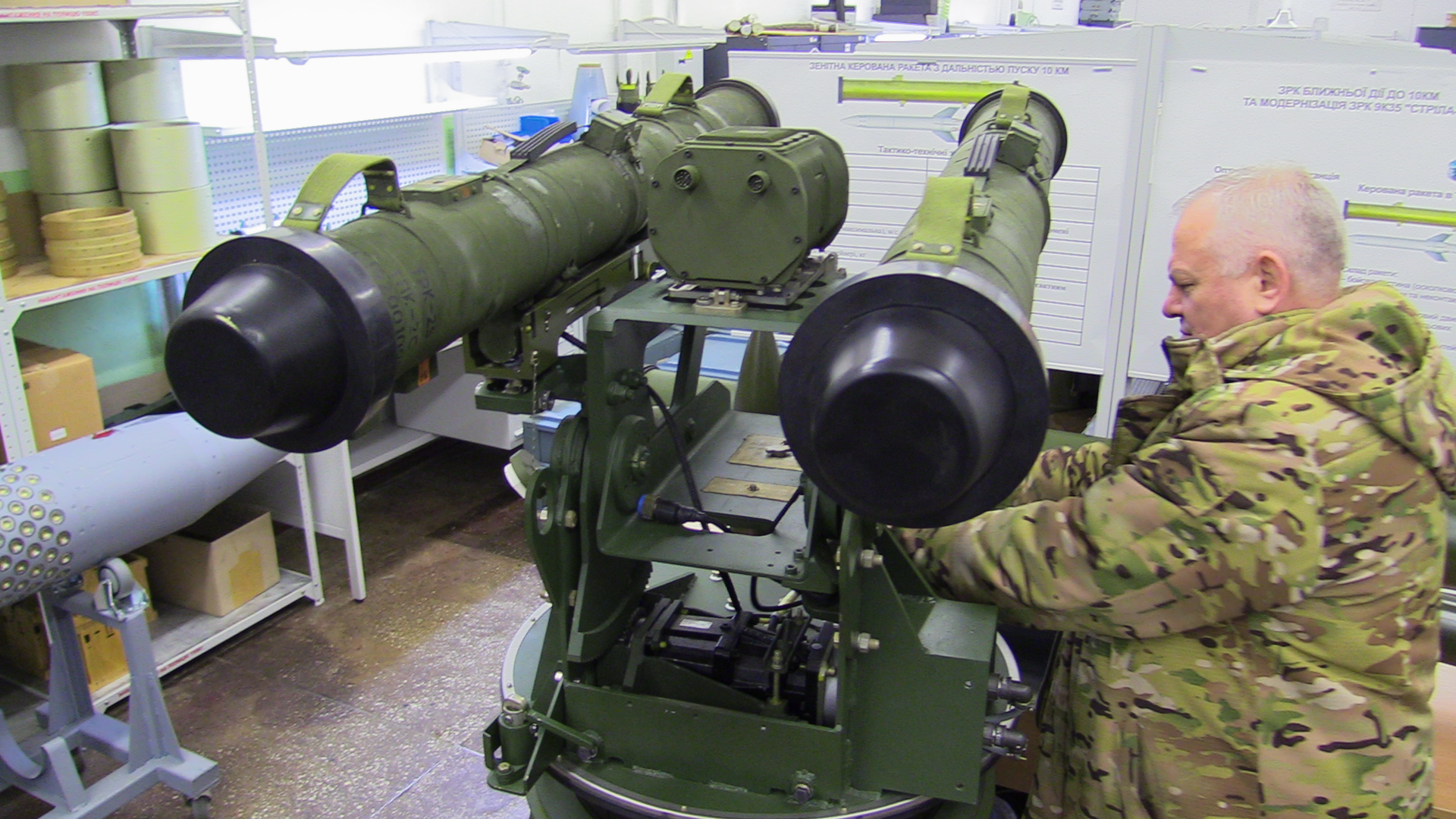 A Luch Design Bureau engineer operates the Amulet anti-tank missile system