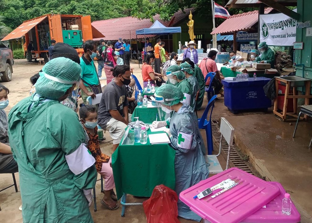 Health personnel in Thailand attend to displaced Thai residents at Mae Hong Son province near the Thailand-Myanmar border following the fighting between Myanmar troops and ethnic Karen rebels