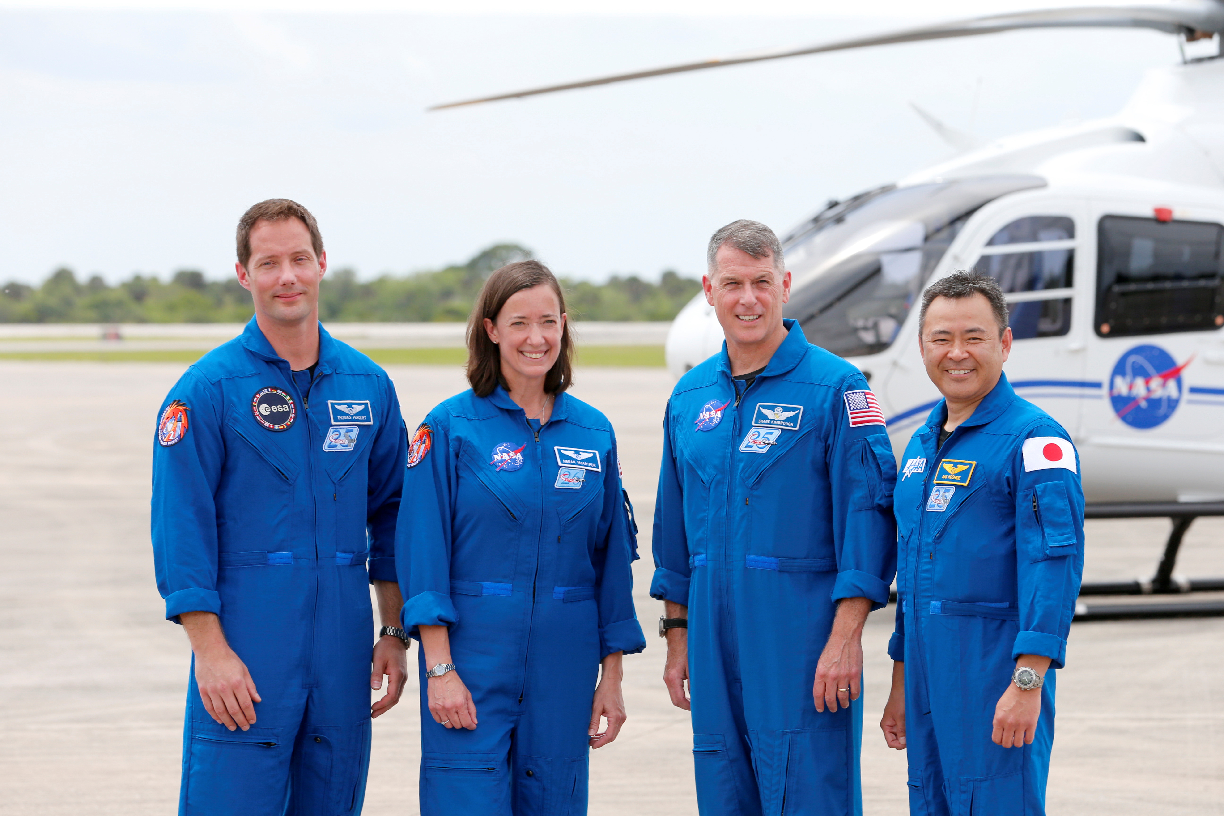 ESA astronaut Thomas Pesquet, NASA astronauts Shane Kimbrough and Megan McArthur, and JAXA astronaut Akihiko Hoshide arrive at The Kennedy Space Center ahead of the NASA/SpaceX launch of a commercial crew mission to the International Space Station, in Cape Canaveral, Florida, US
