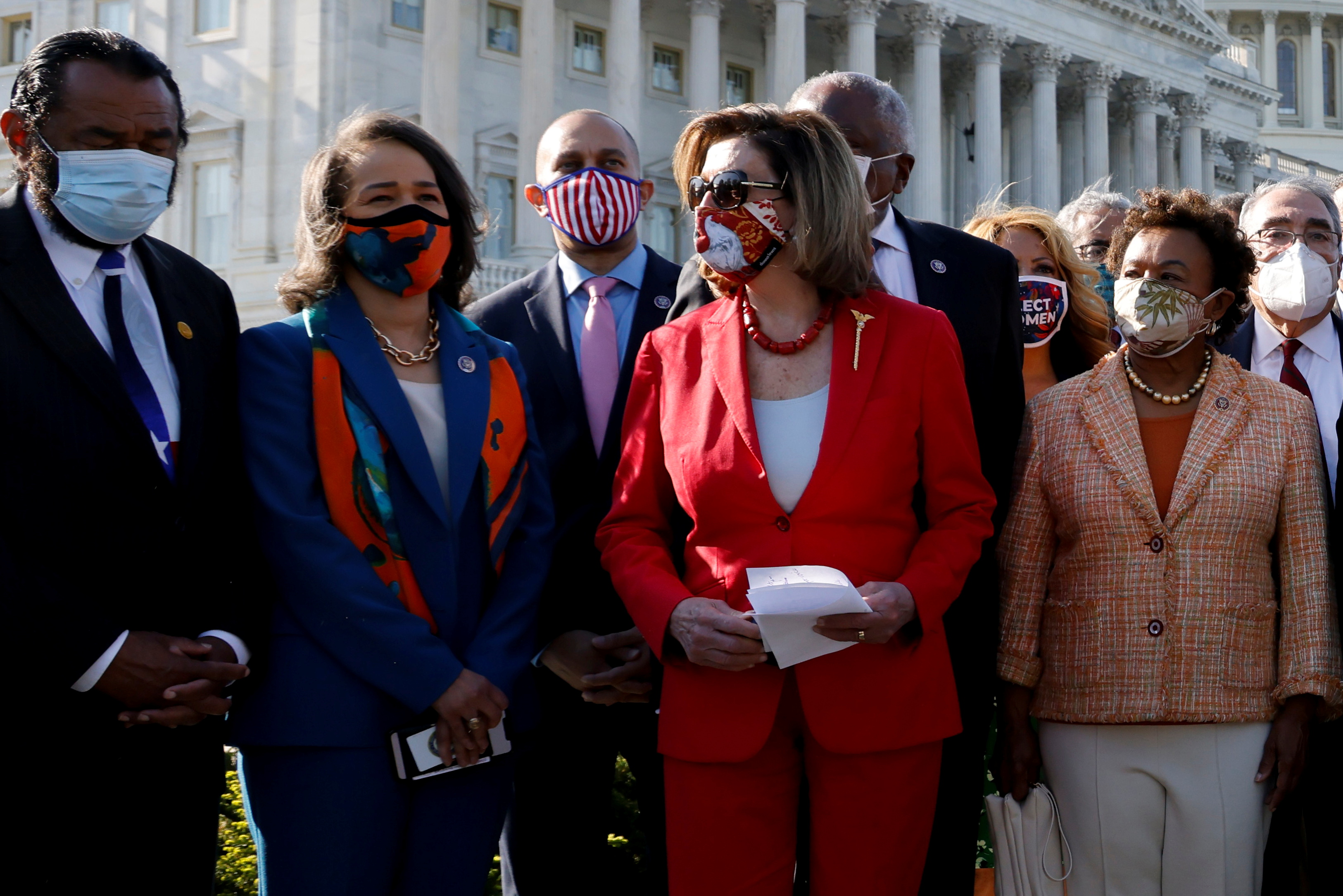 US House Speaker Nancy Pelosi is standing with members of the Congressional Black Caucus, in support of a proposed overhaul of US policing standards