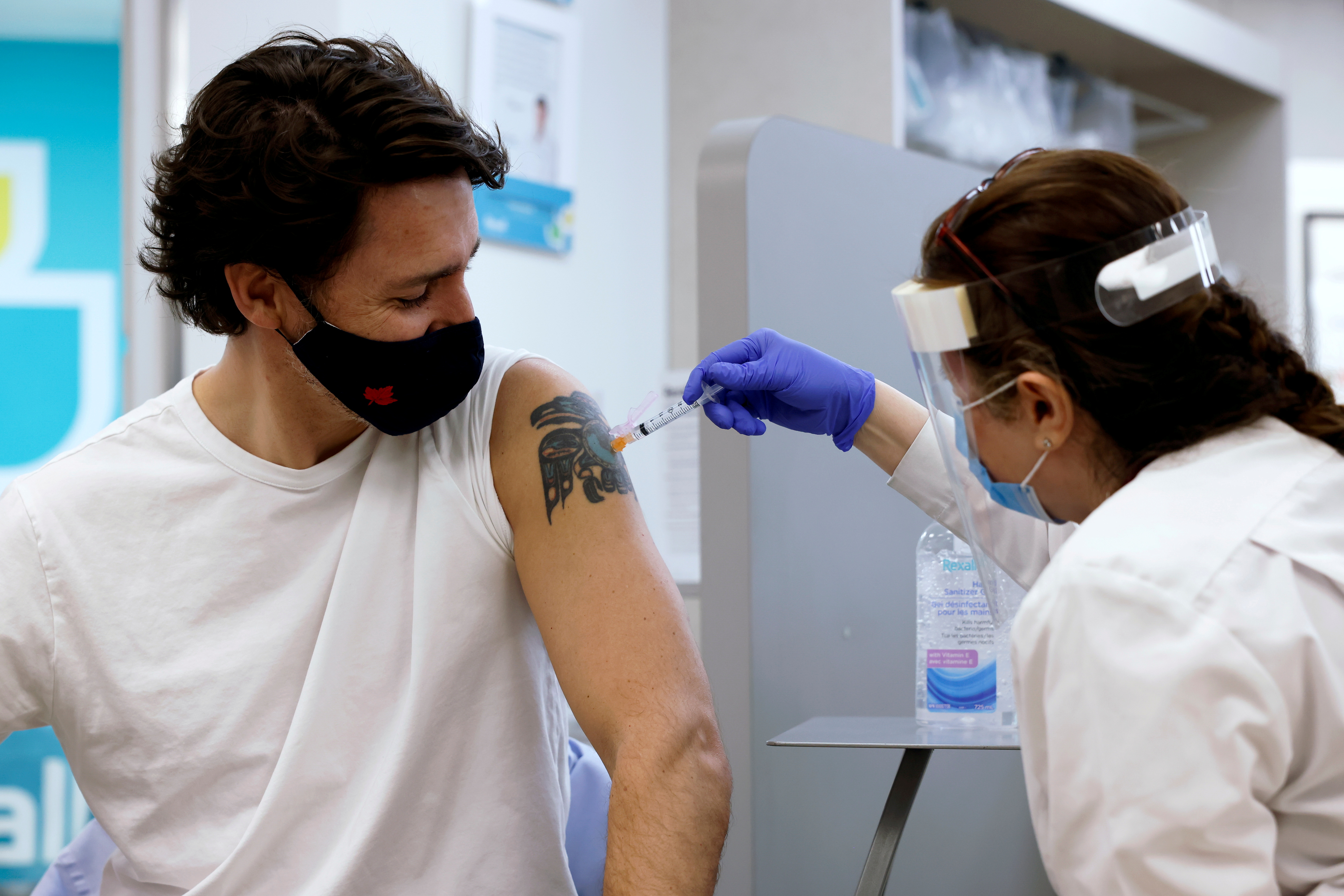 Canada’s Prime Minister Justin Trudeau receiving the AstraZeneca’s vaccine at a pharmacy in Ottawa, Ontario, Canada on April 23, 2021