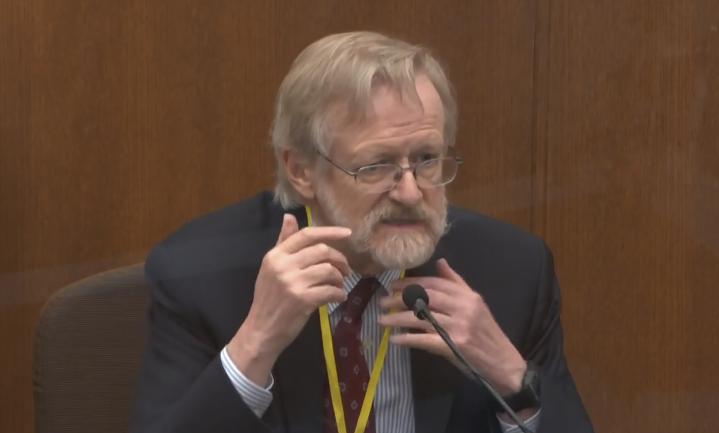 Dr Martin Tobin testifies as Hennepin County Judge Peter Cahill presides on April 8, 2021 in Minneapolis