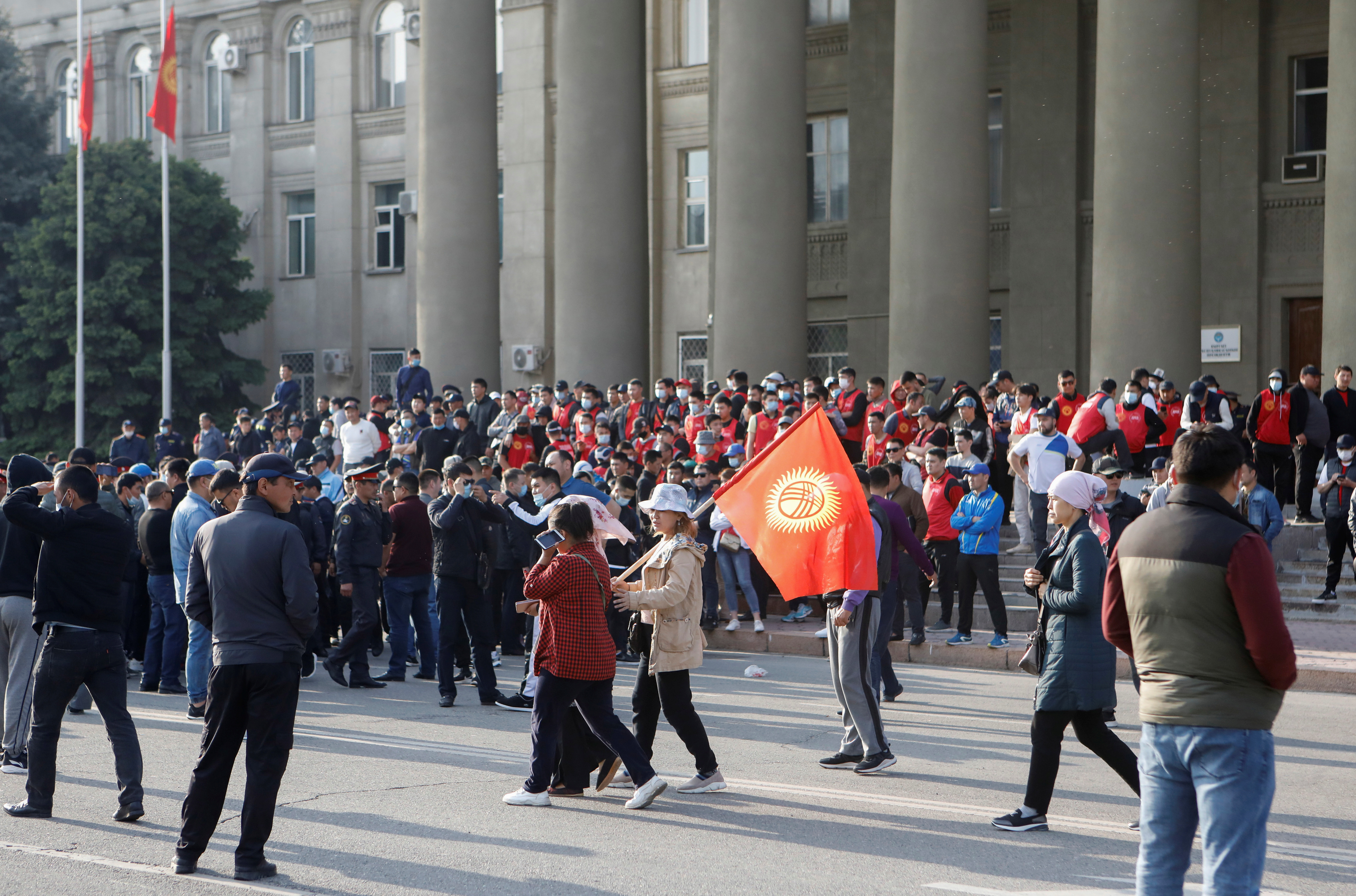 Protesters hold a rally in Bishkek to demand authorities hand over weapons to volunteers willing to support residents of Kyrgyzstan’s southern Batken province