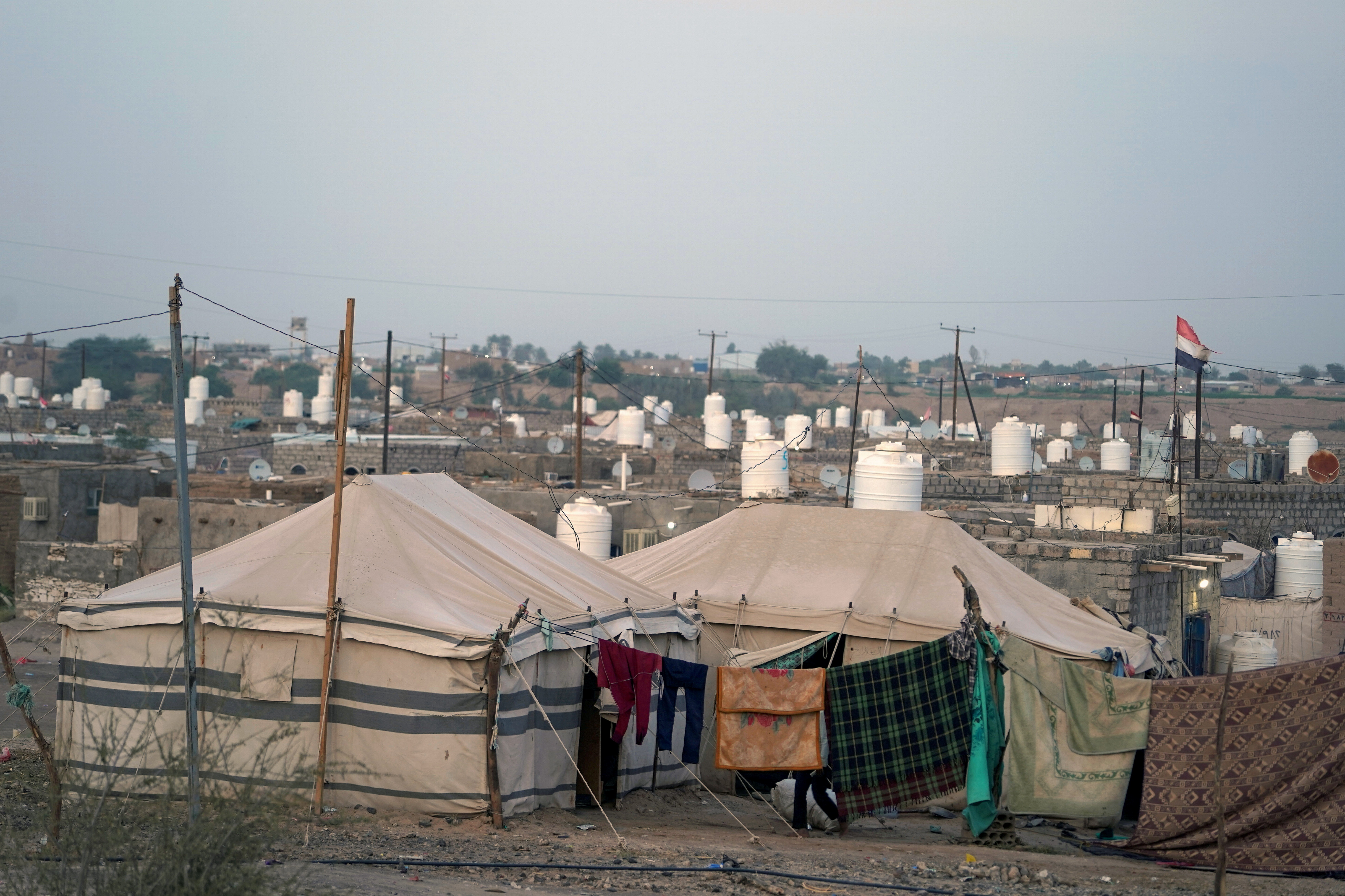 A makeshift camp for internally displaced people in the Marib province