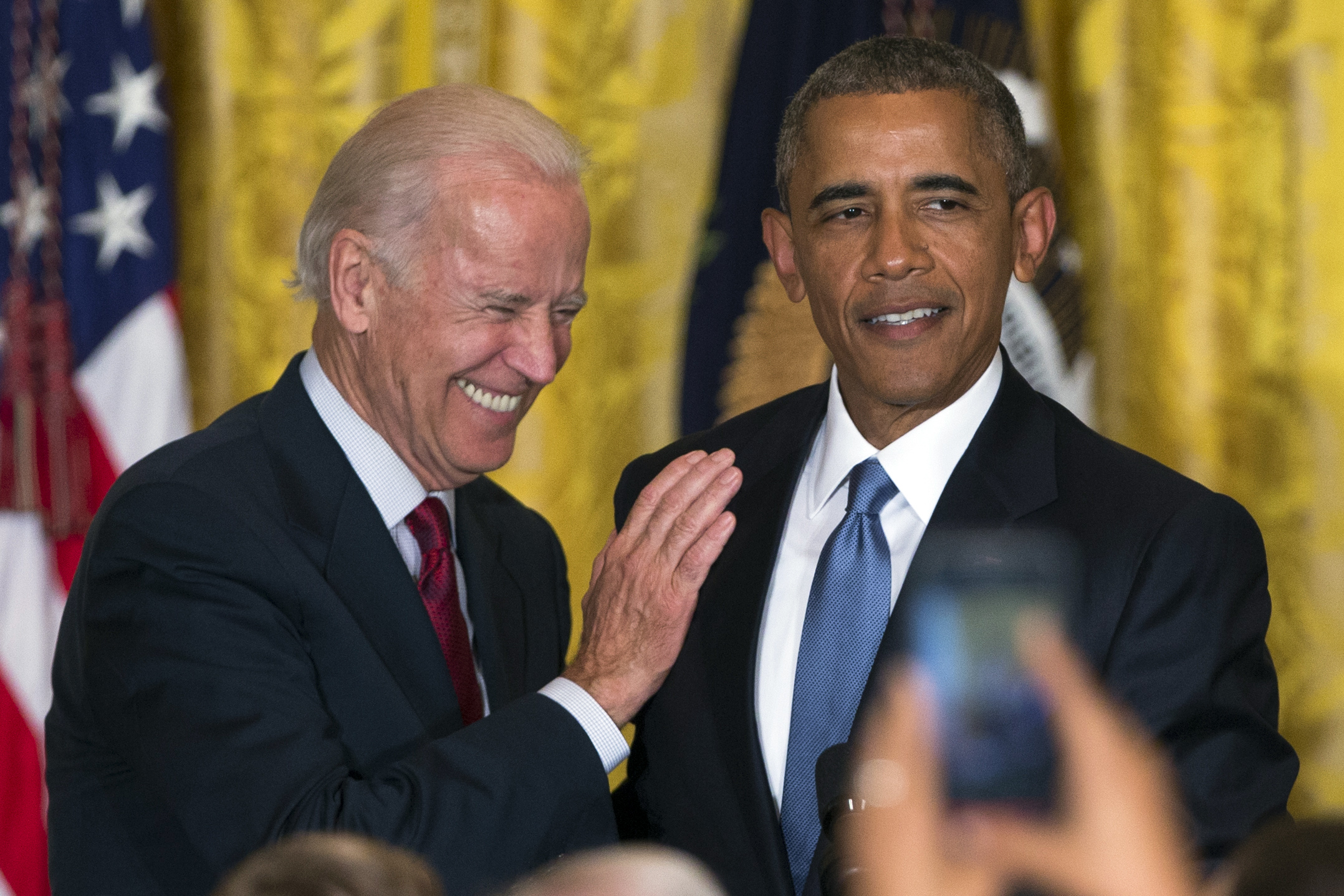 Joe Biden and former President Barack Obama during a reception to celebrate LGBTQ Pride Month, on June 24, 2015, in Washington