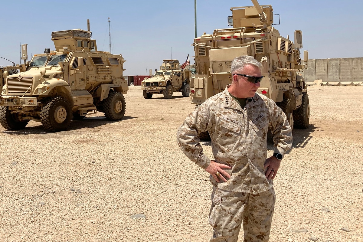 Marine General Frank McKenzie spoke to the media after arriving in Syria on Friday