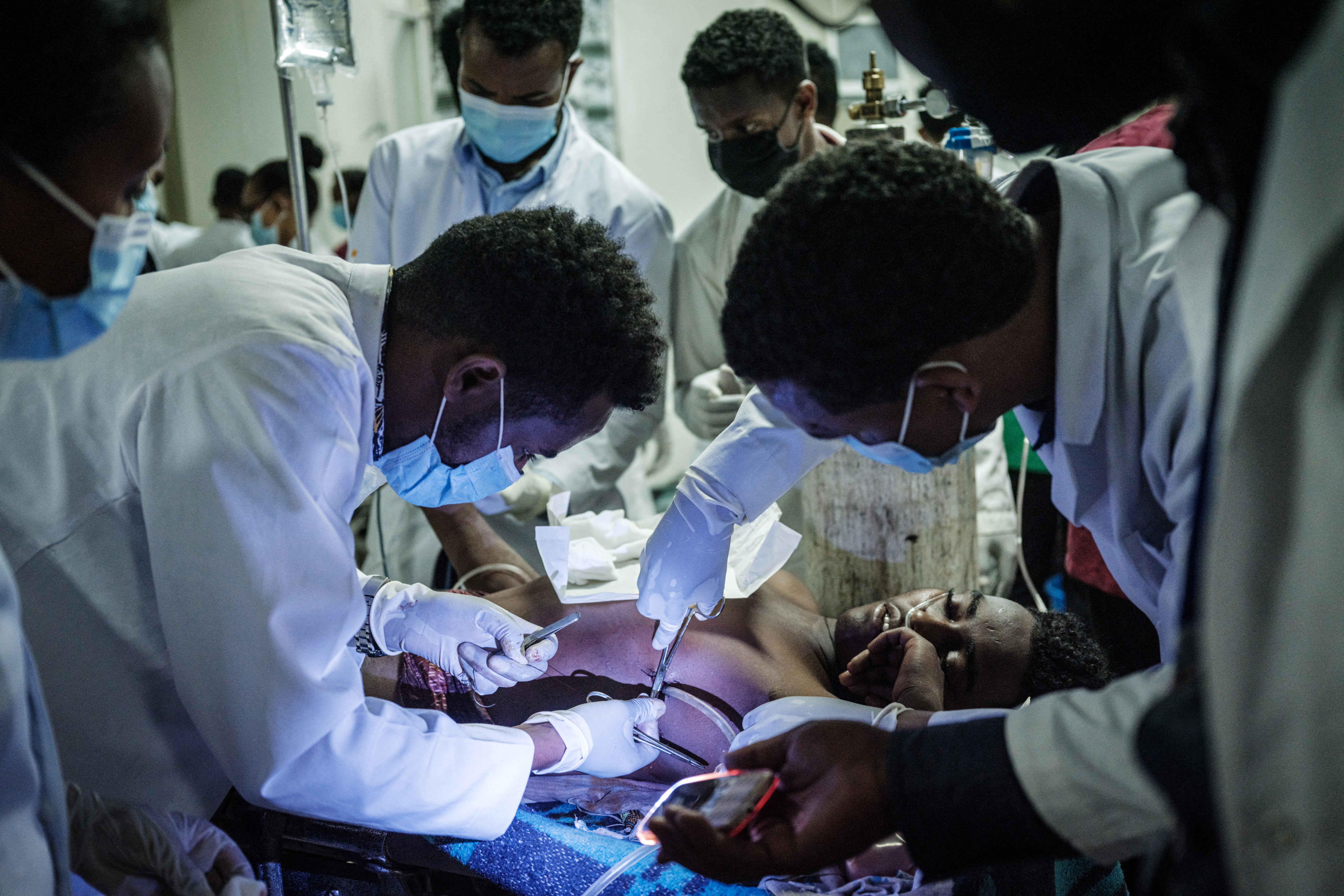 An injured resident of Togoga, a town about 20km west of Mekelle, receives medical treatment at the Ayder Referral Hospital in Mekelle, the capital of Tigray region