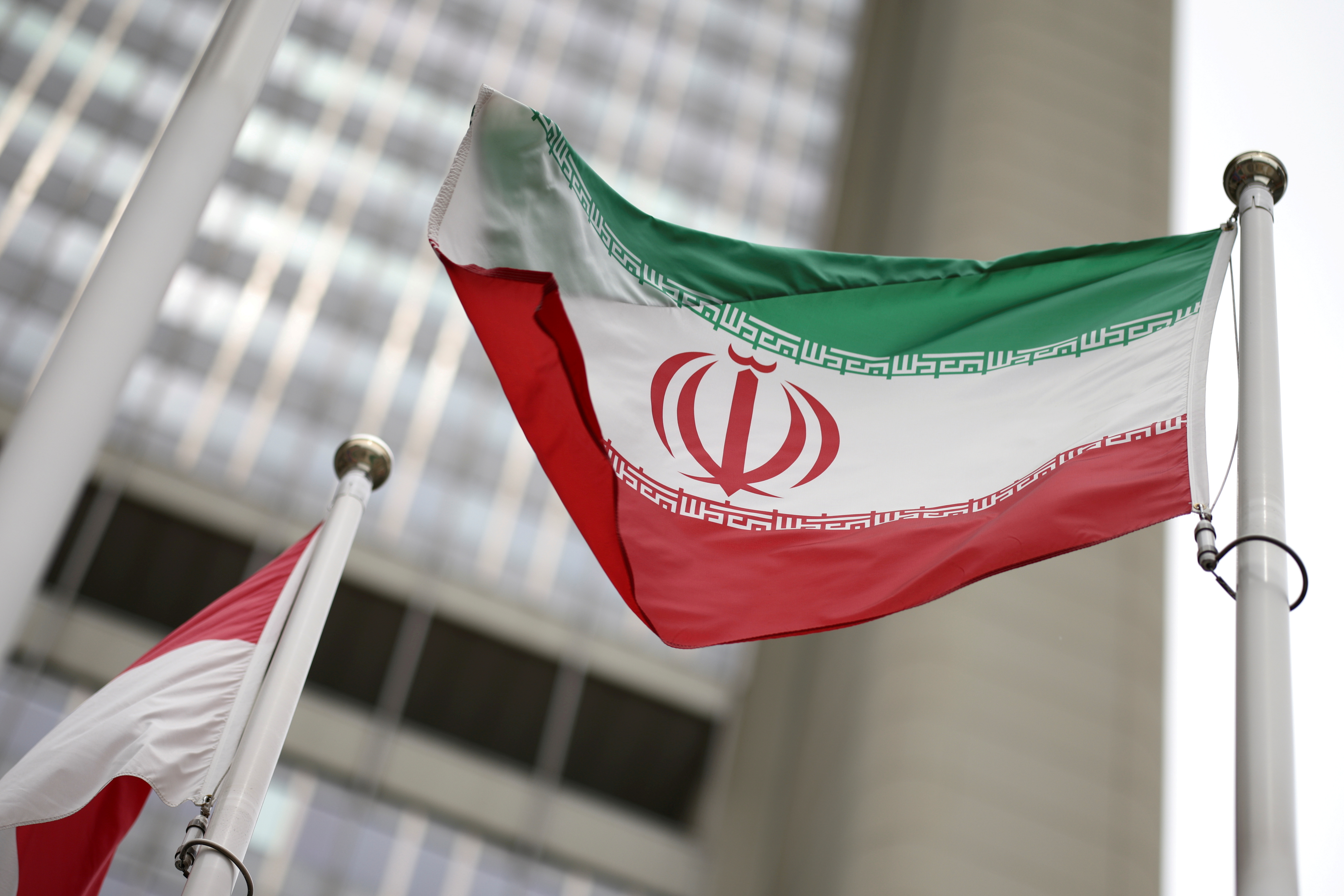 Iranian flag flies in front of the UN office building, housing IAEA headquarters, amid the COVID-19 pandemic, in Vienna, Austria on May 24, 2021
